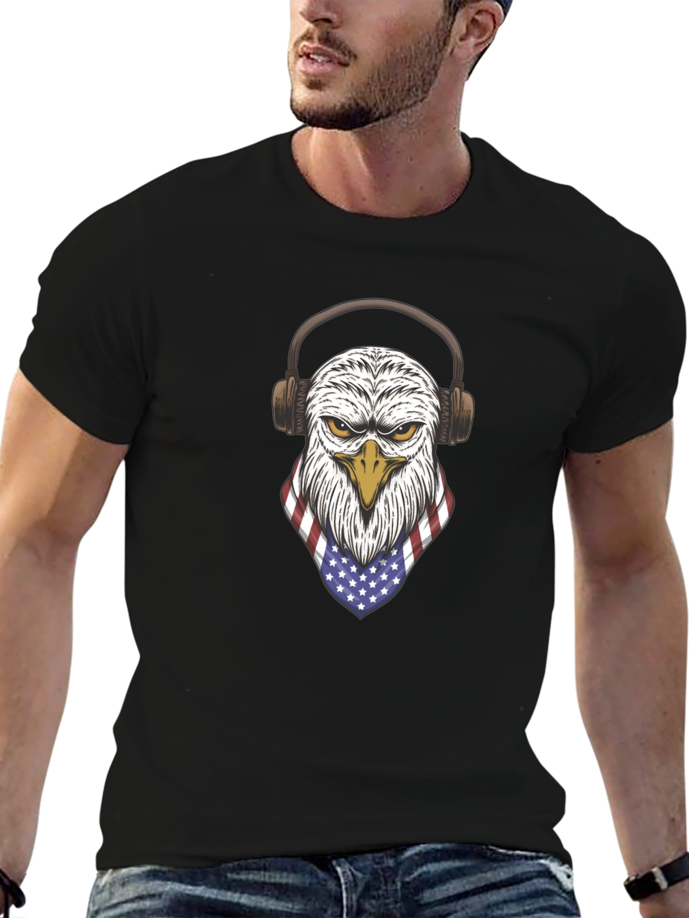 Patriotic Eagle Headphones Graphic Tee