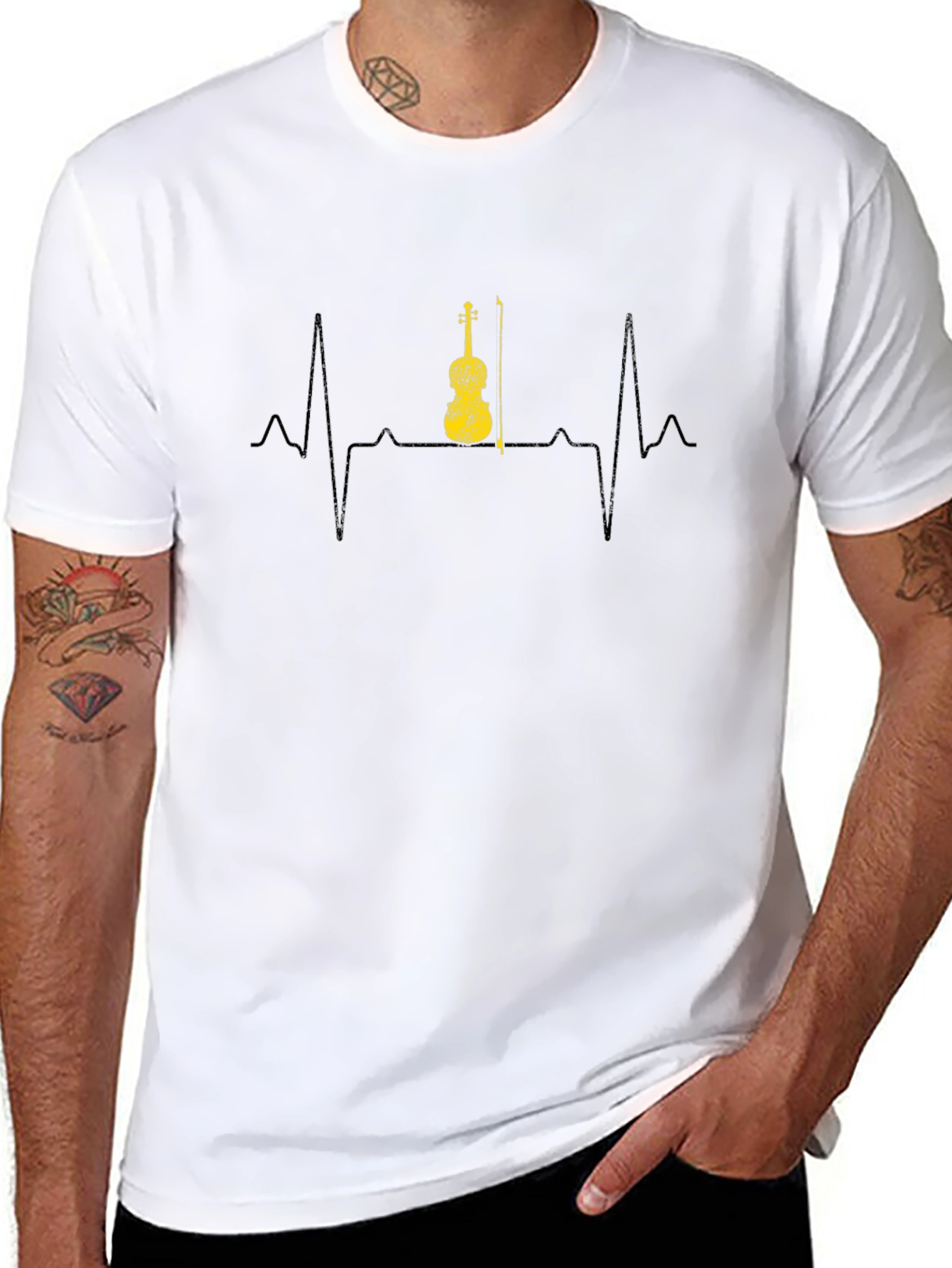 Violin Heartbeat Graphic Tee - Musicians Black T-Shirt