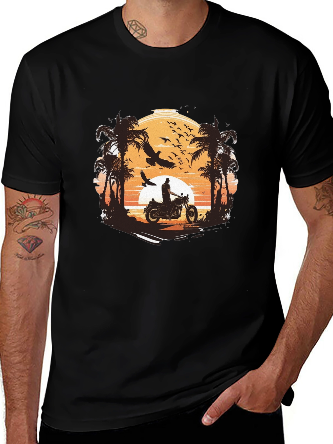 Sunset Ride Graphic Tee - Classic Black Cotton