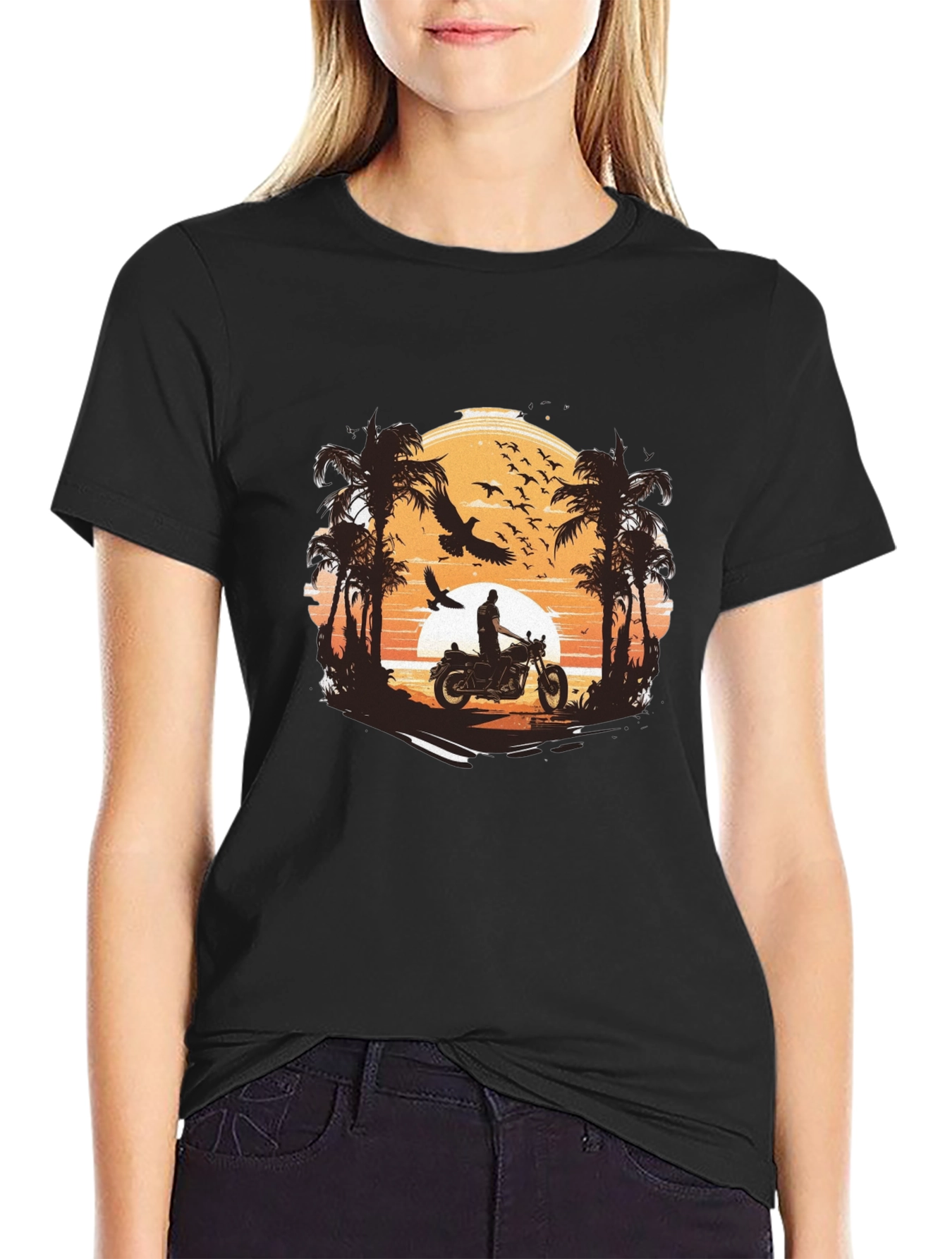 Sunset Ride Graphic Tee - Classic Black Cotton