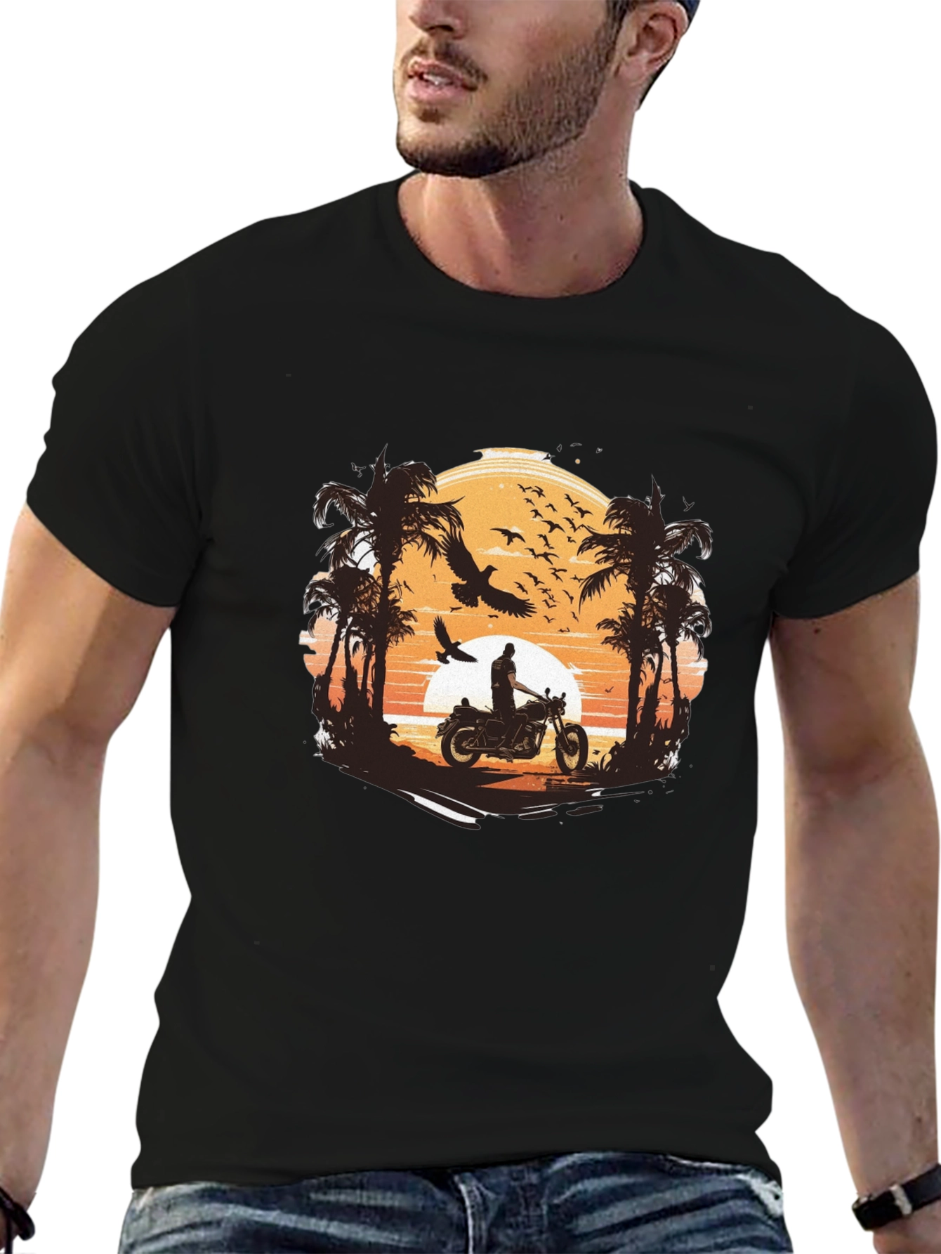 Sunset Ride Graphic Tee - Classic Black Cotton