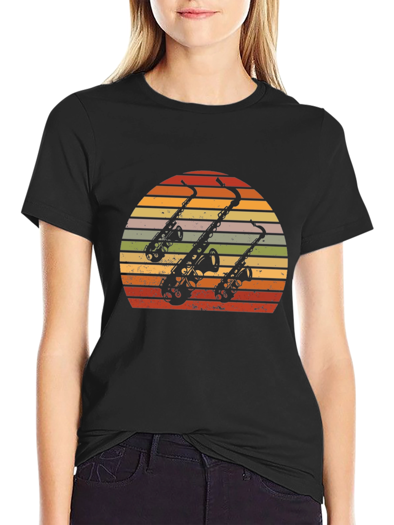Retro Saxophone Sunset T-Shirt - Cool Musician Tee