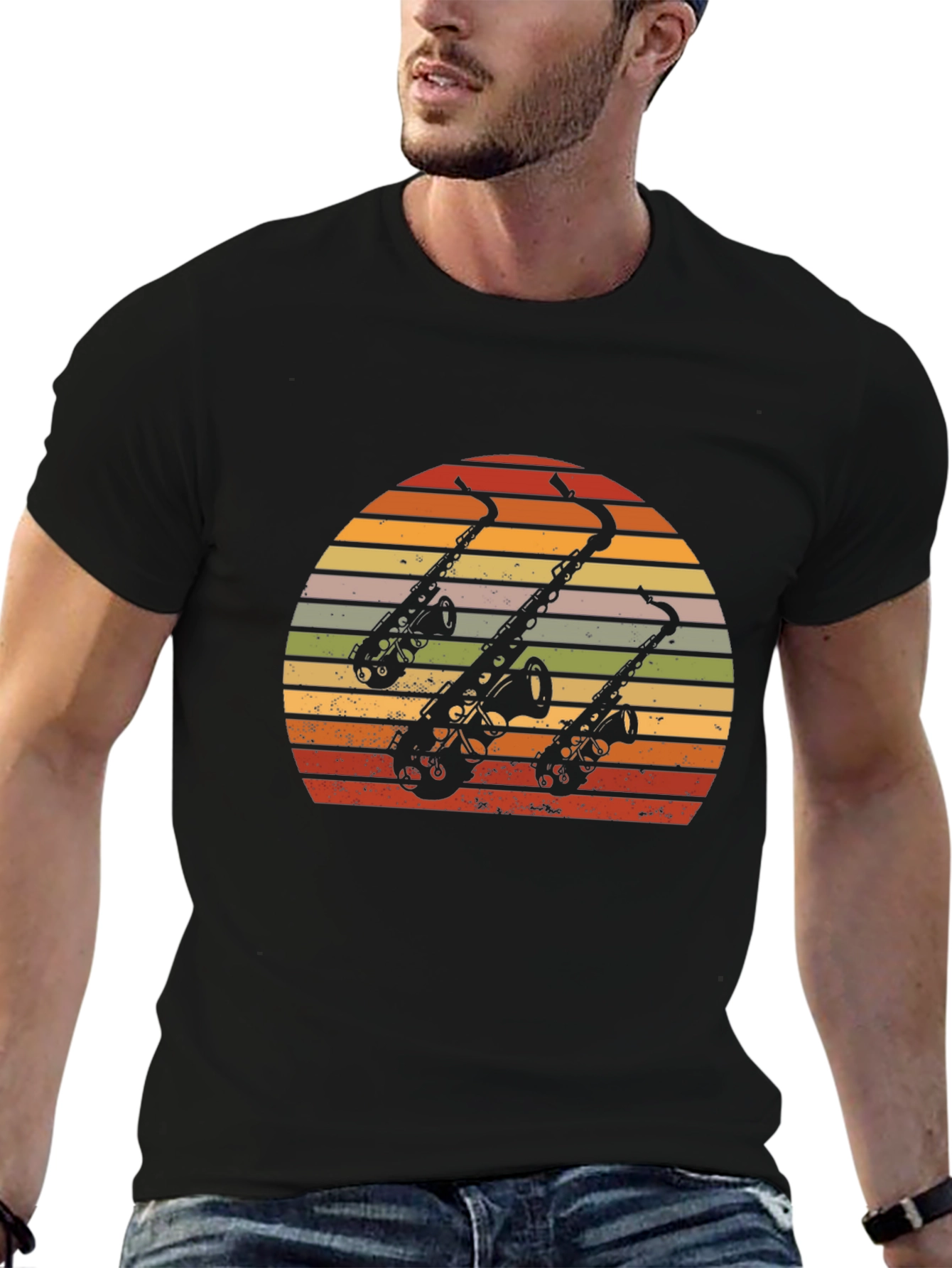 Retro Saxophone Sunset T-Shirt - Cool Musician Tee