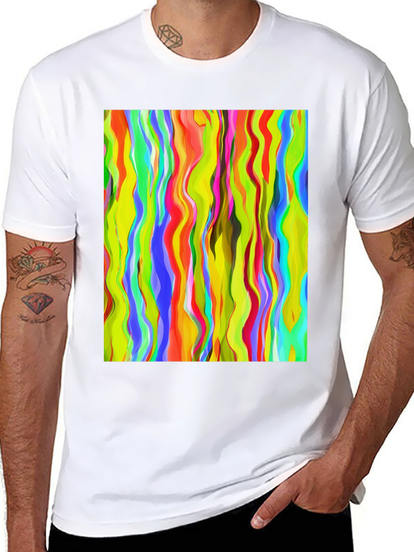 Vibrant Abstract Wave Print Black T-Shirt