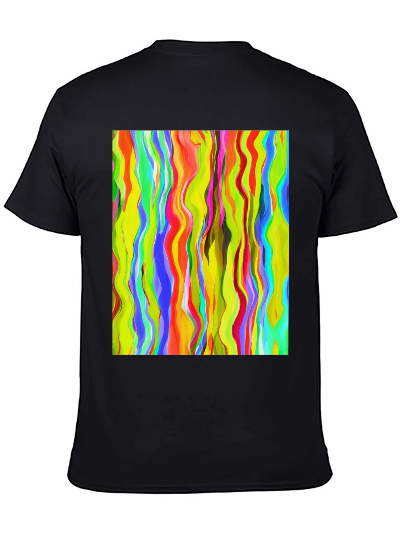 Vibrant Abstract Wave Print Black T-Shirt