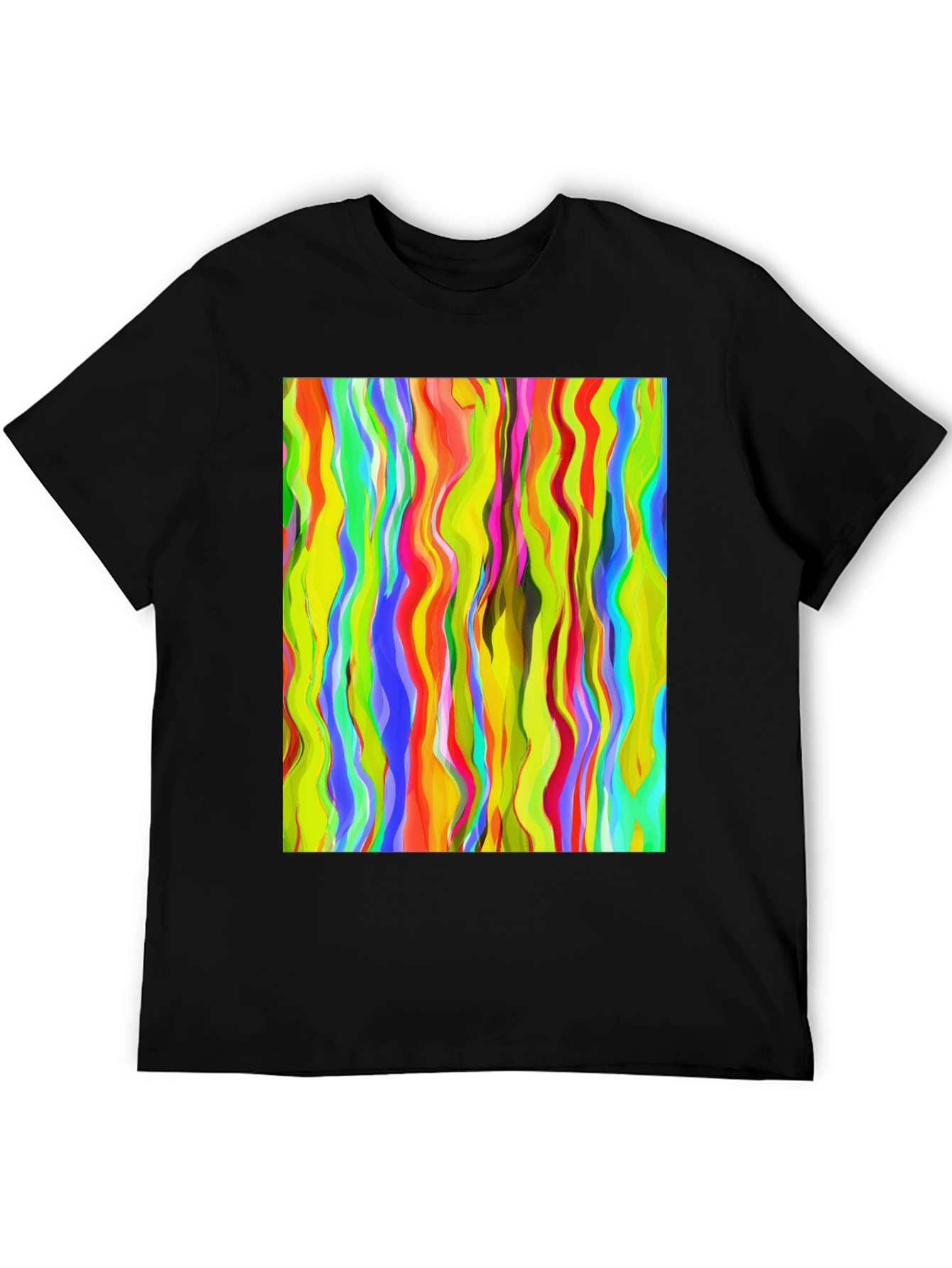 Vibrant Abstract Wave Print Black T-Shirt