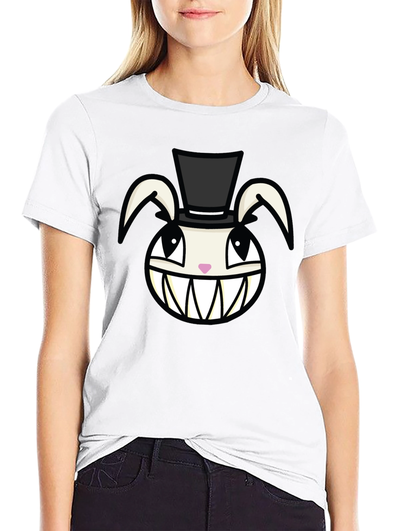 Creepy Rabbit Top Hat Graphic Tee - Black