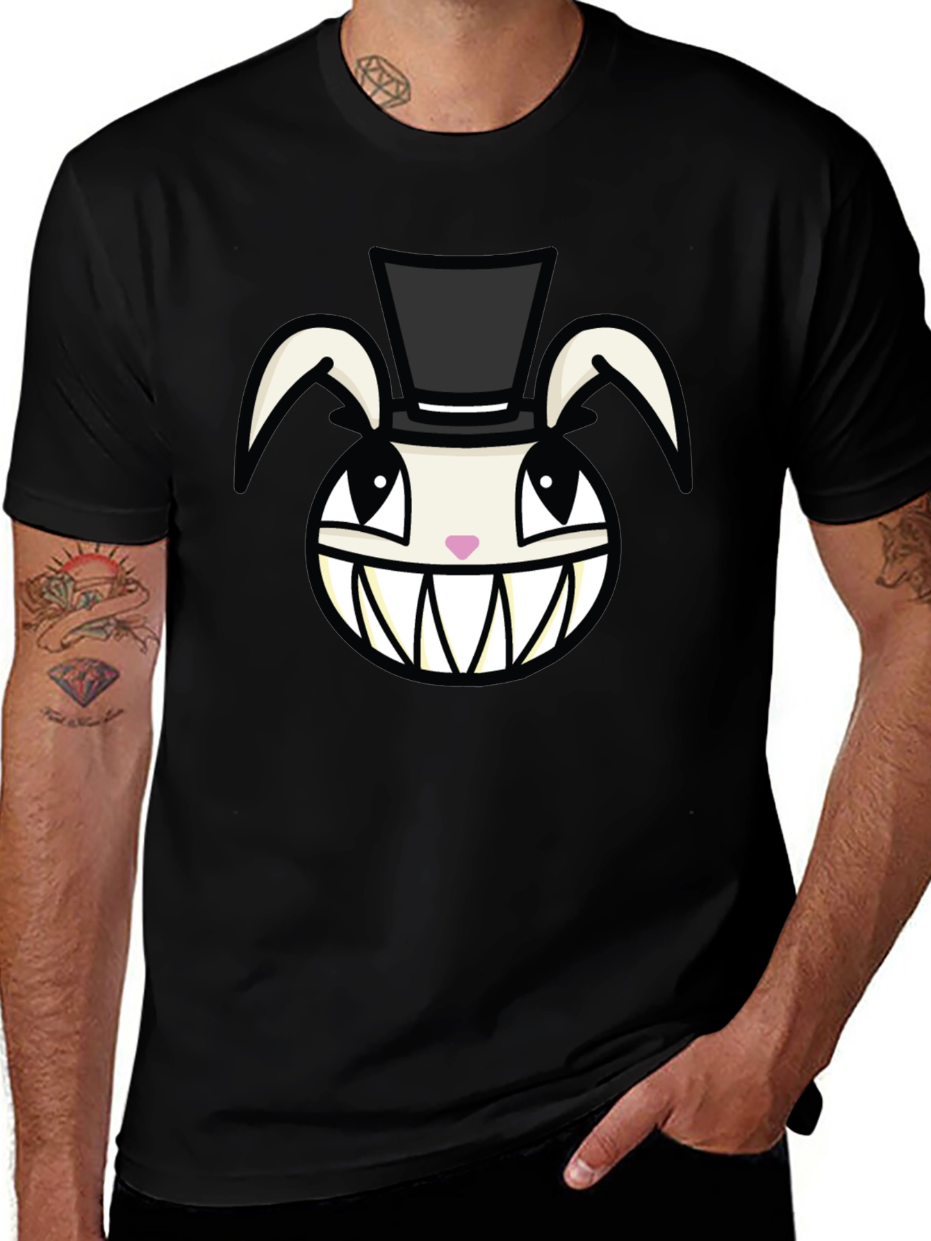 Creepy Rabbit Top Hat Graphic Tee - Black