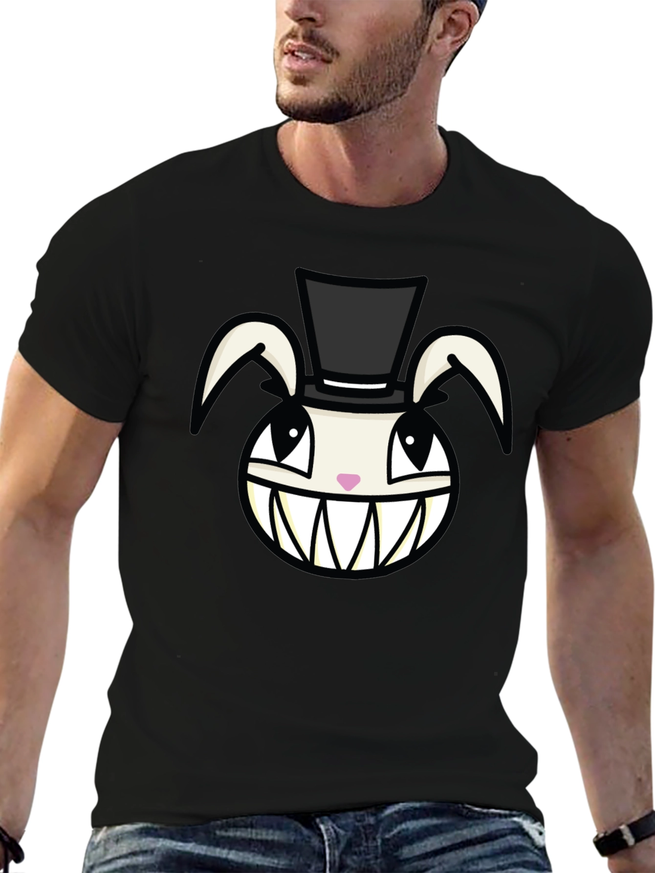 Creepy Rabbit Top Hat Graphic Tee - Black