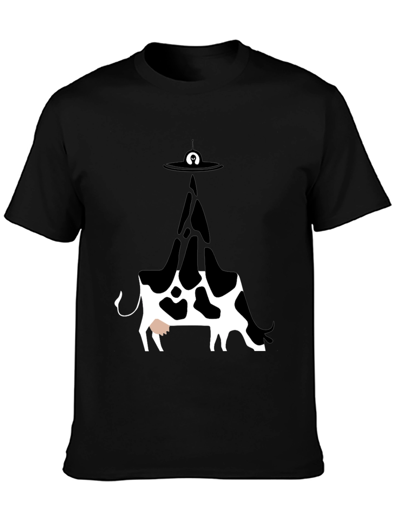 UFO Cow Abduction Graphic Tee - Black Cotton T-Shirt