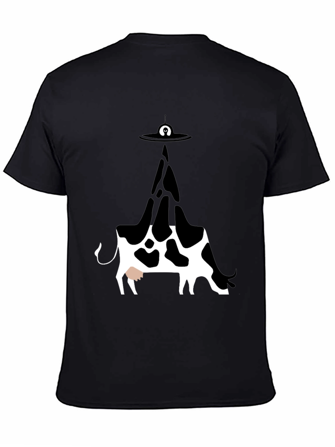 UFO Cow Abduction Graphic Tee - Black Cotton T-Shirt