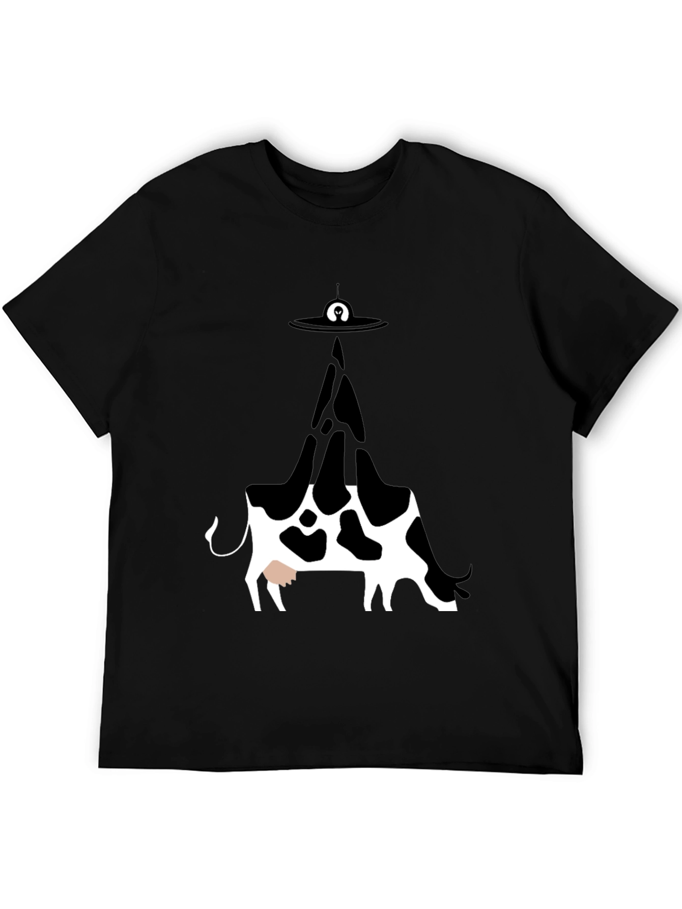 UFO Cow Abduction Graphic Tee - Black Cotton T-Shirt