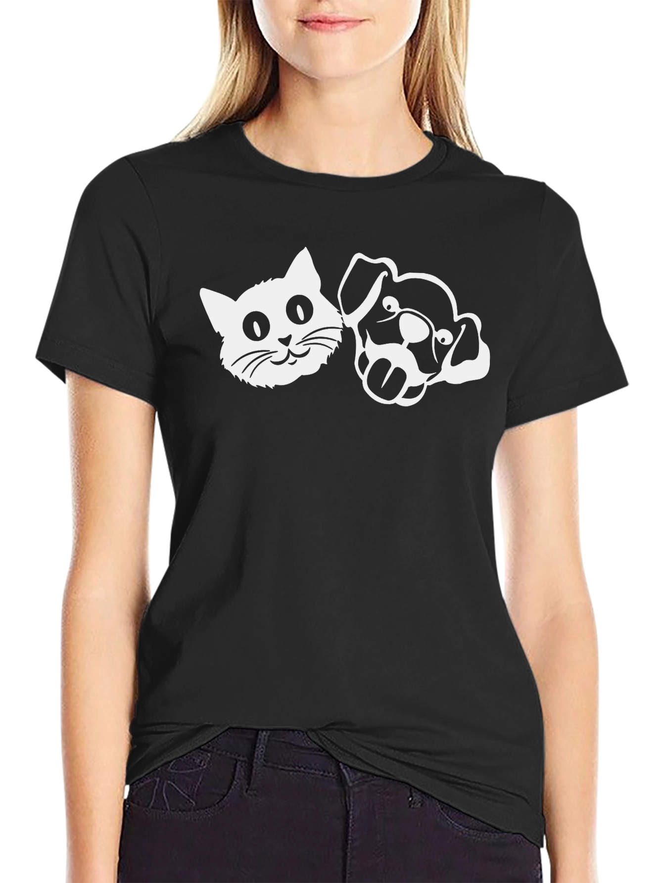 Cat & Dog Graphic Tee - Unisex Black T-Shirt