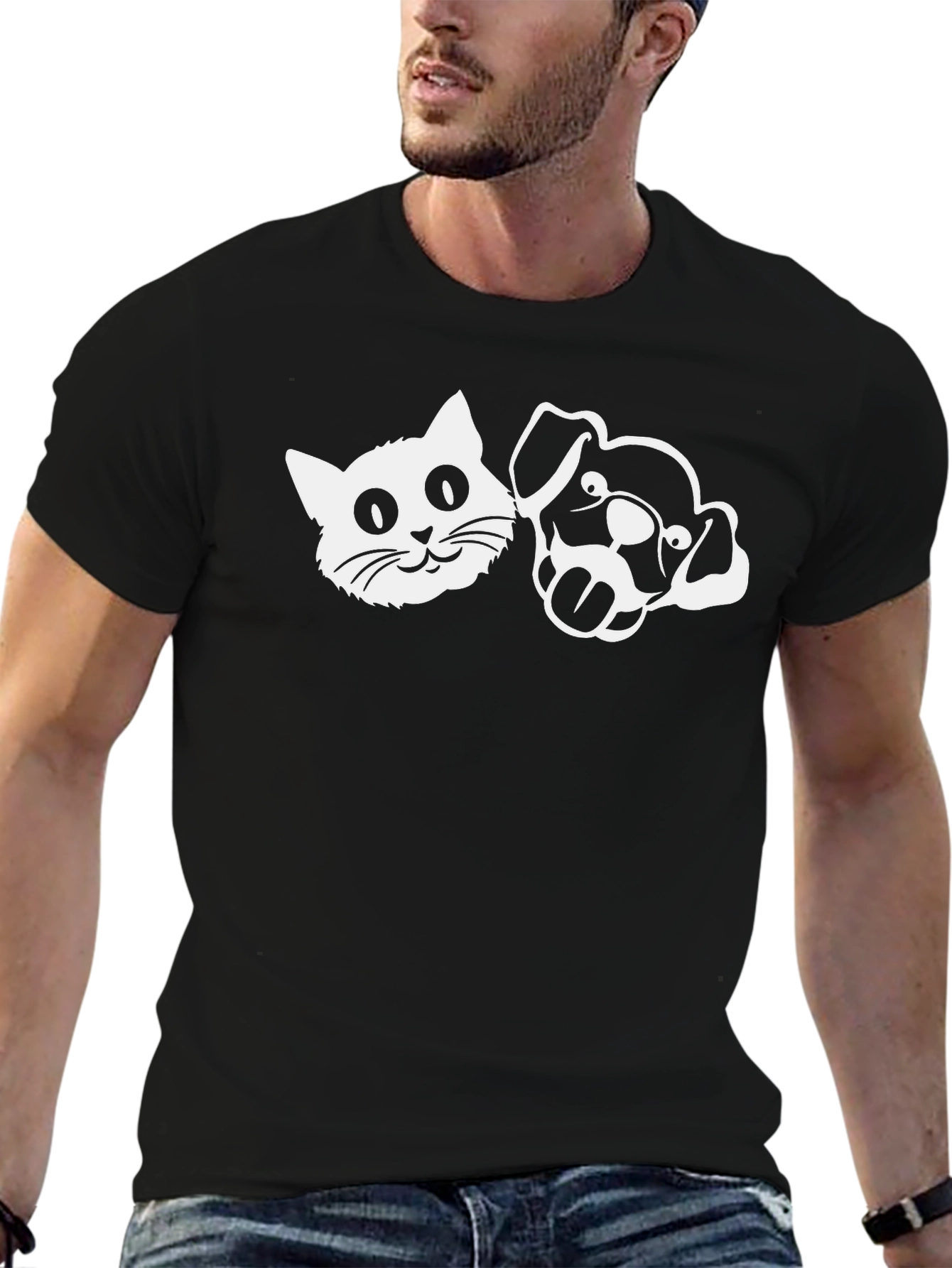Cat & Dog Graphic Tee - Unisex Black T-Shirt
