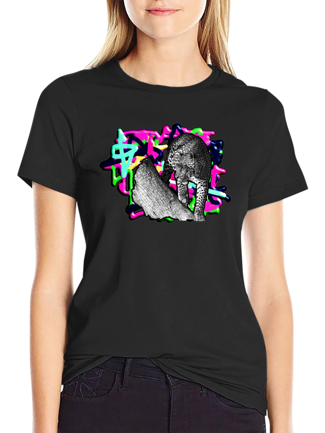Graffiti Leopard Tee - Unique Graphic Print T-Shirt