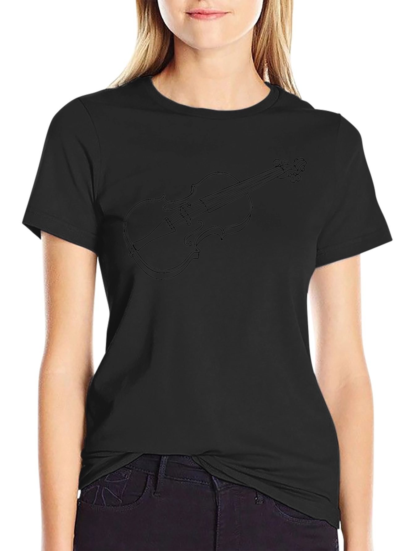 Violin Outline Graphic Tee - Unisex Black T-Shirt