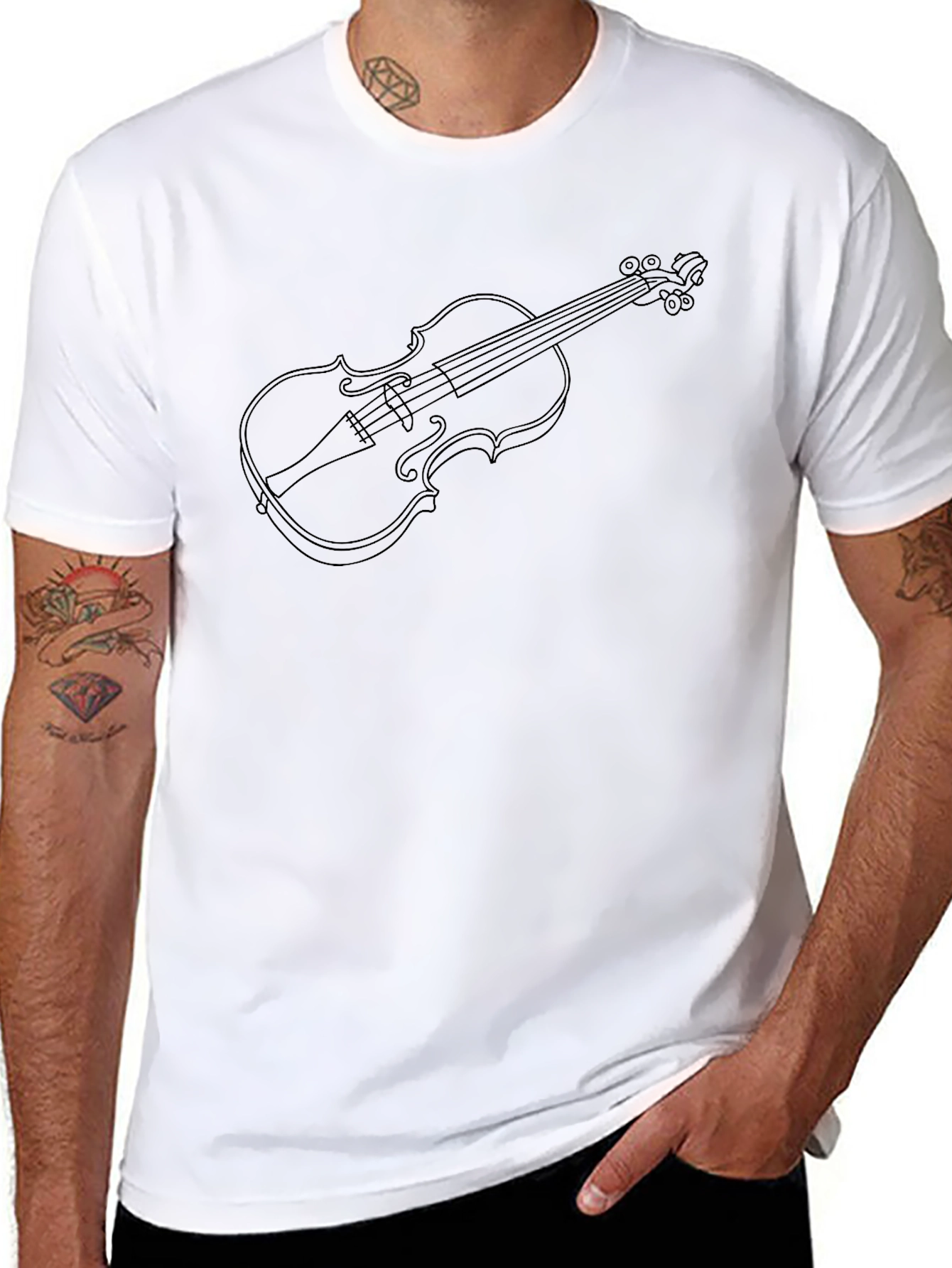 Violin Outline Graphic Tee - Unisex Black T-Shirt