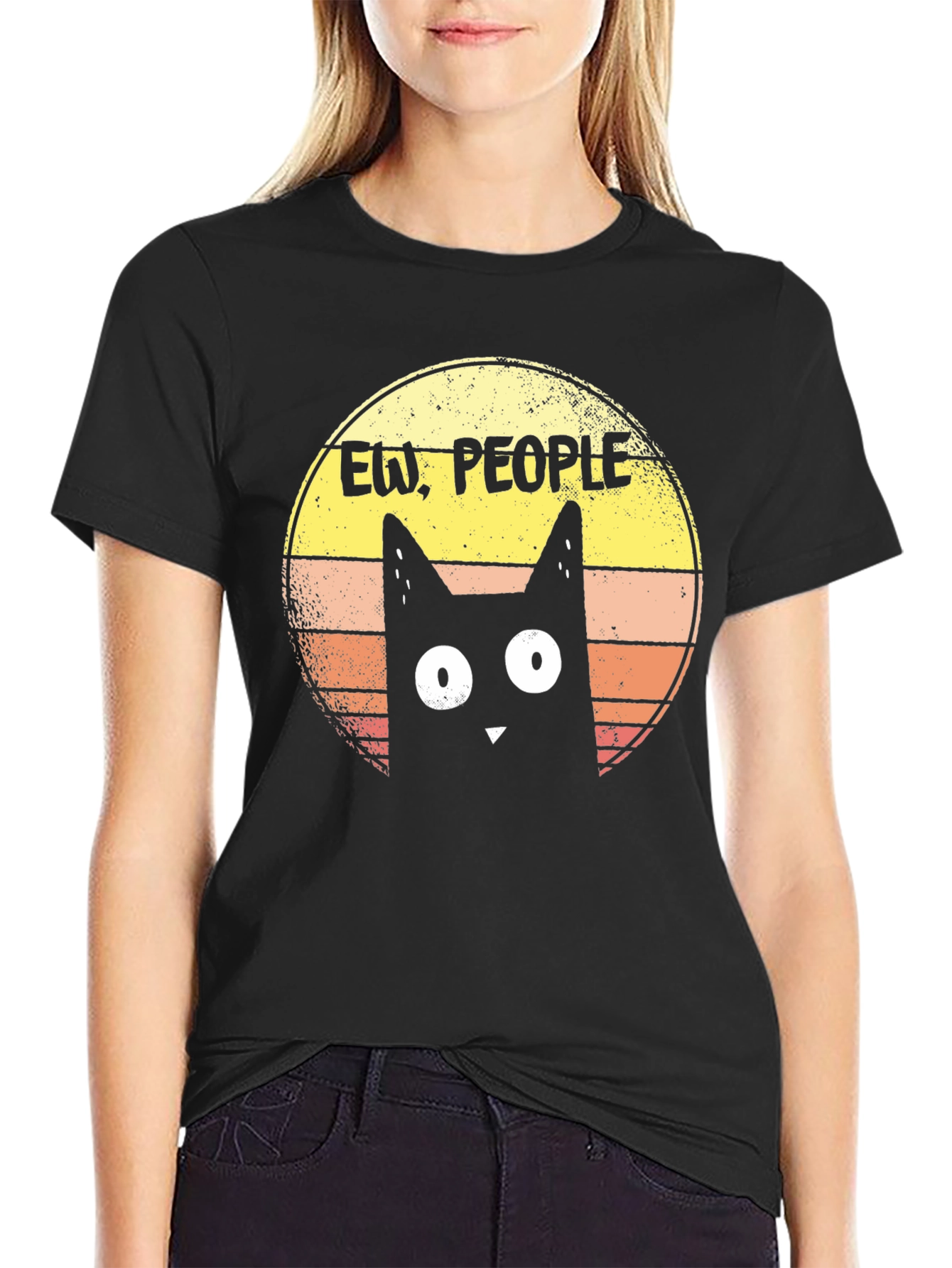Ew People! Black Cat Graphic T-Shirt