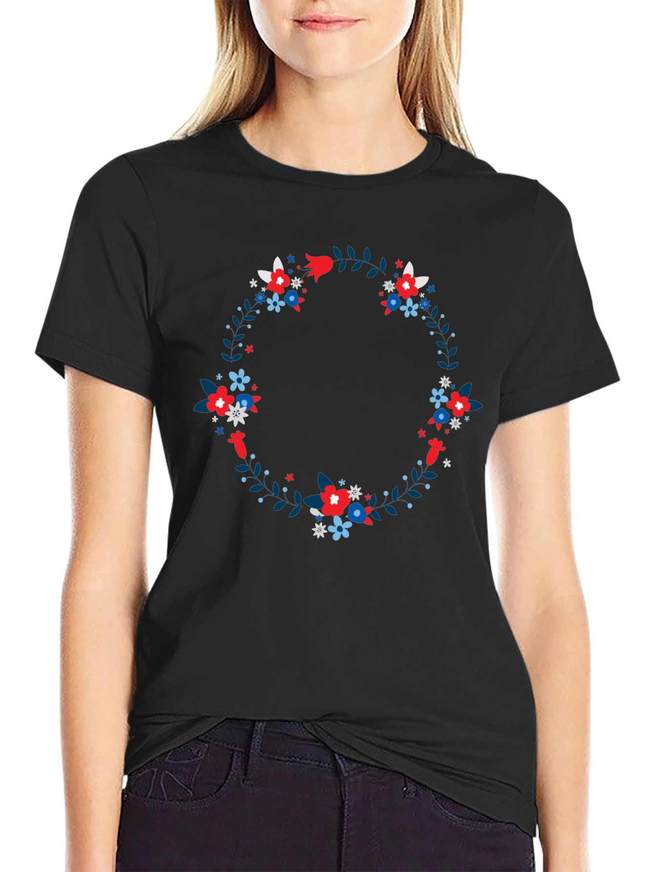 Floral Wreath Black T-Shirt