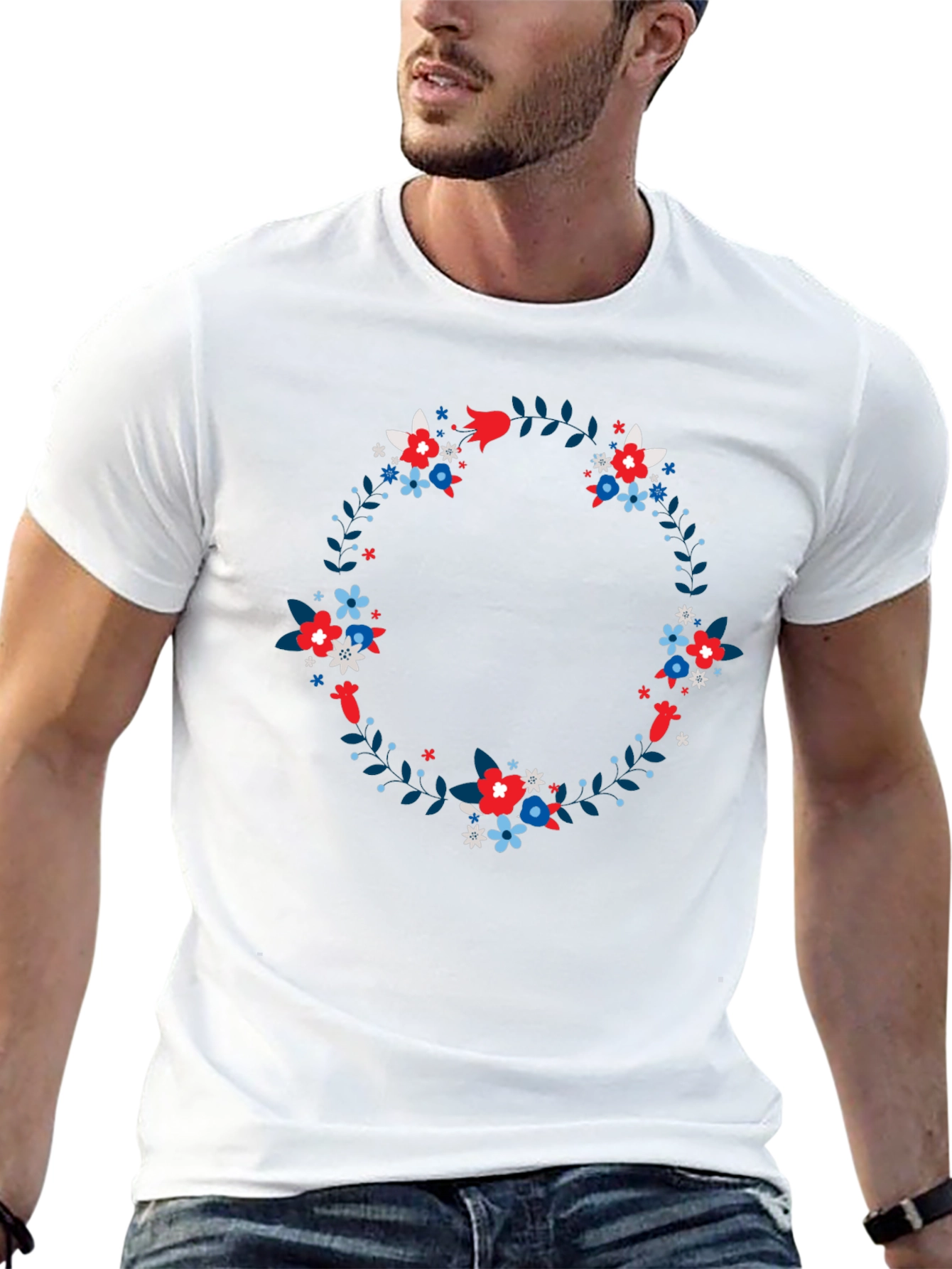 Floral Wreath Black T-Shirt