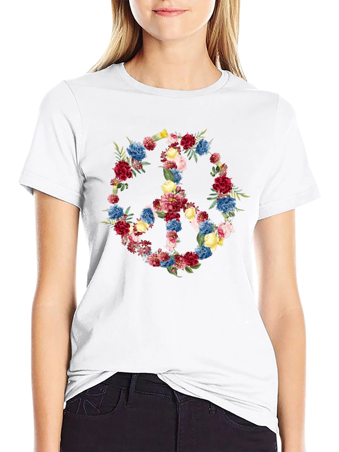 Floral Peace Sign Black T-Shirt