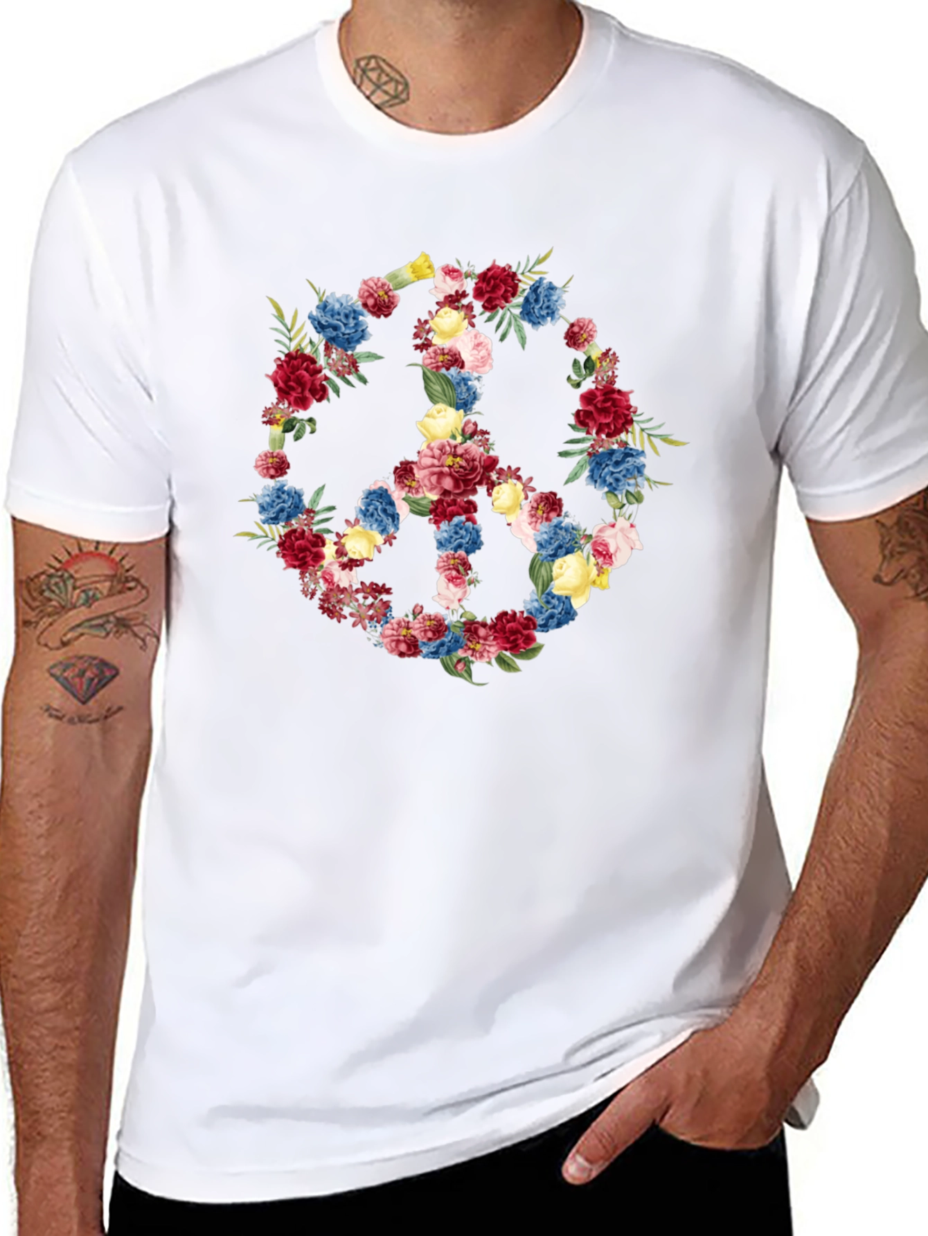 Floral Peace Sign Black T-Shirt