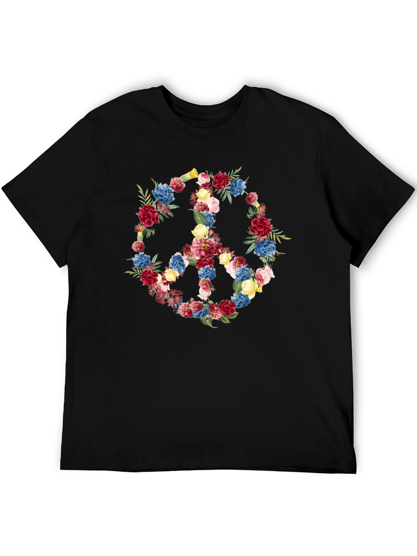 Floral Peace Sign Black T-Shirt