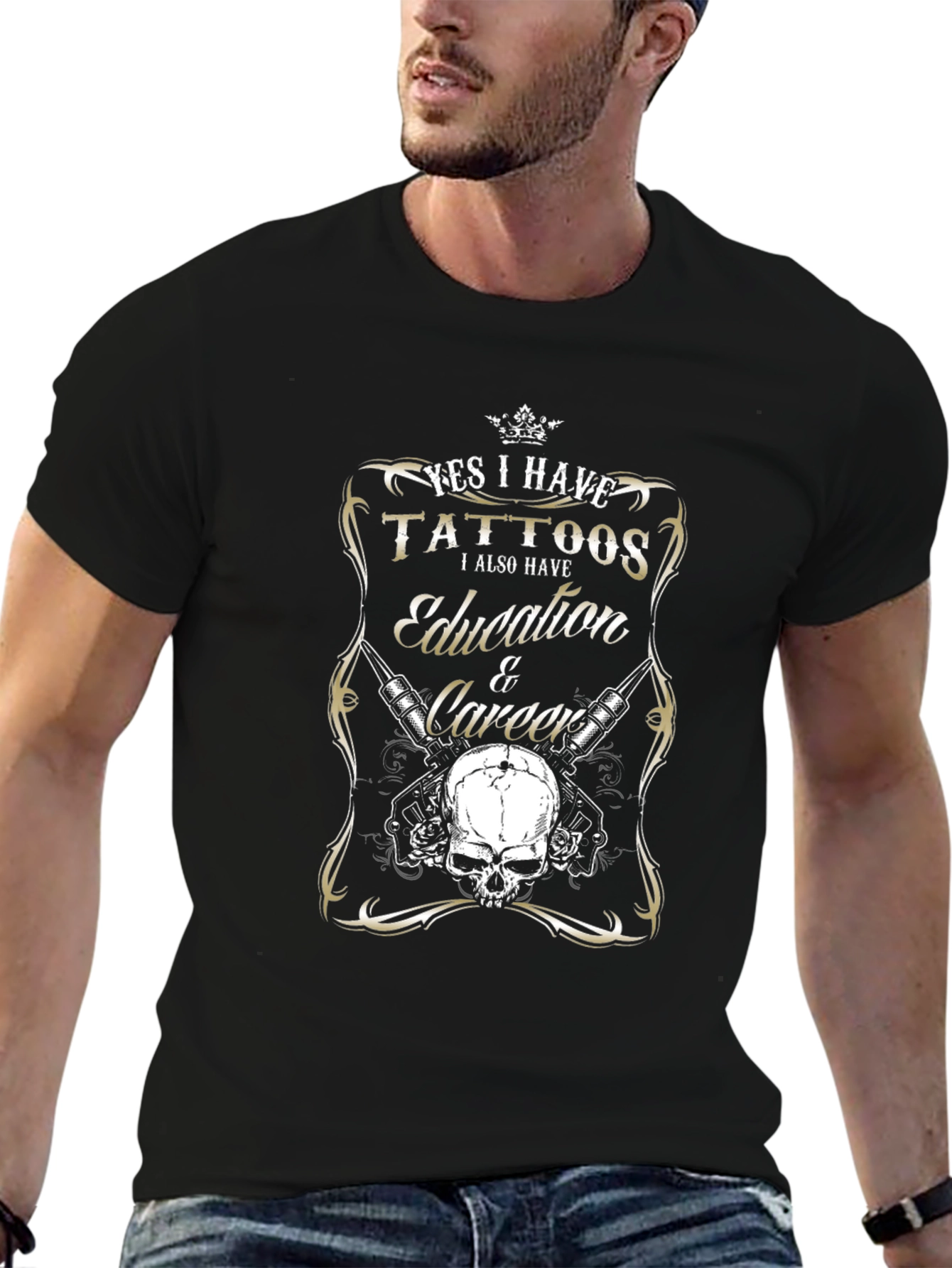 Tattooed Education Career Skull Graphic Tee