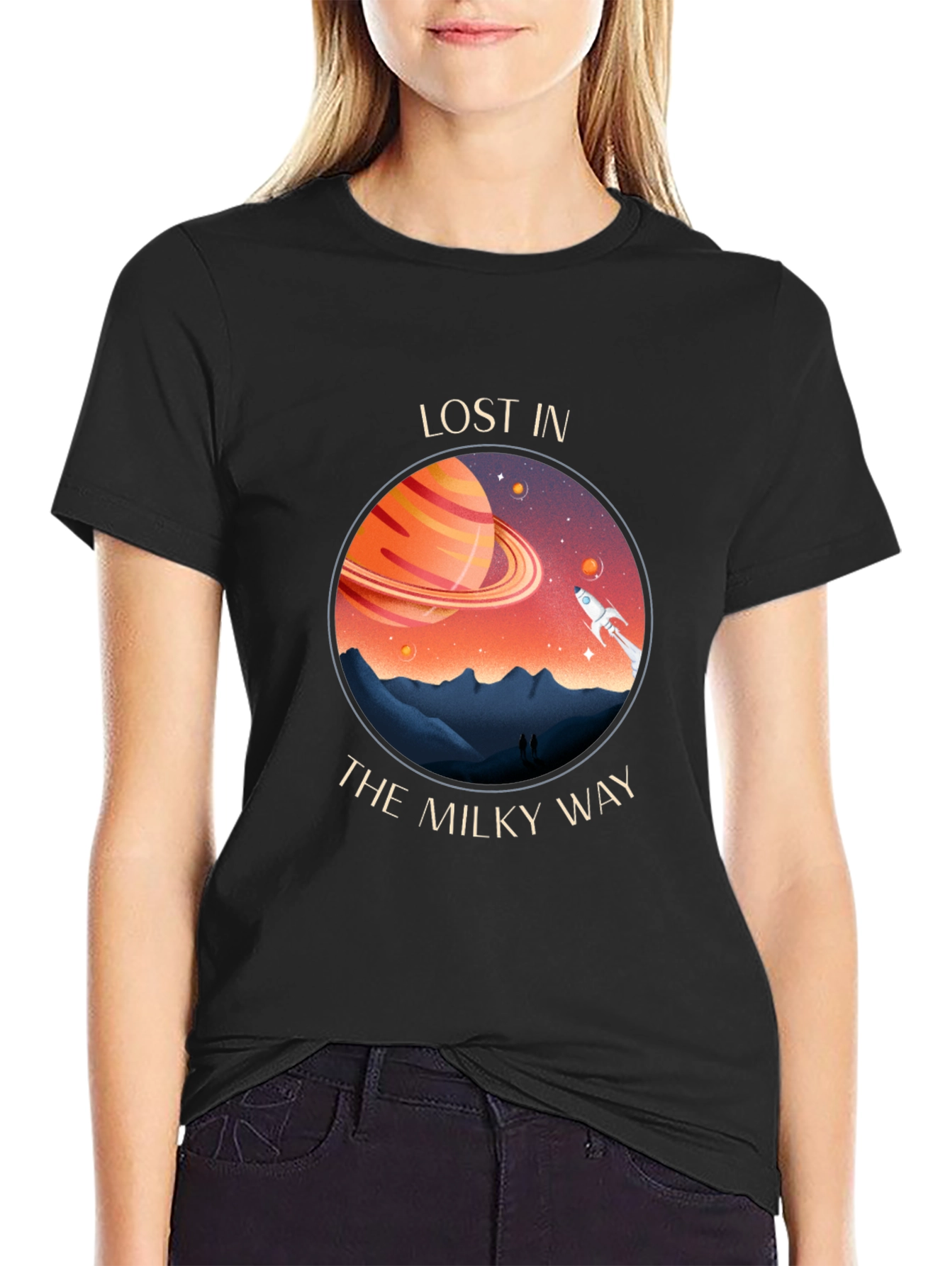 Lost in The Milky Way Black Graphic T-Shirt