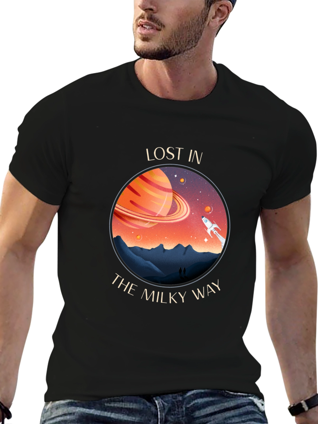Lost in The Milky Way Black Graphic T-Shirt