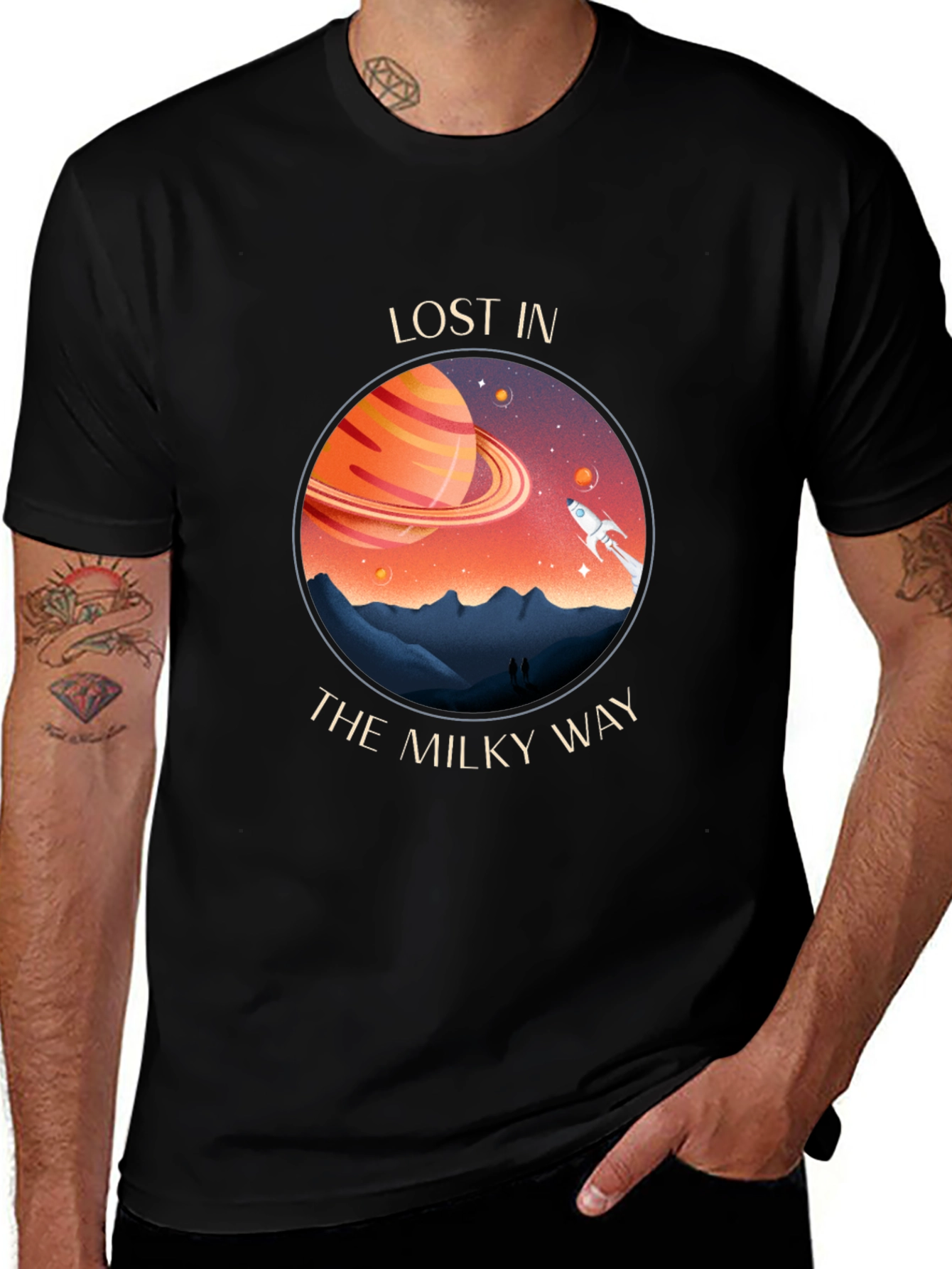 Lost in The Milky Way Black Graphic T-Shirt
