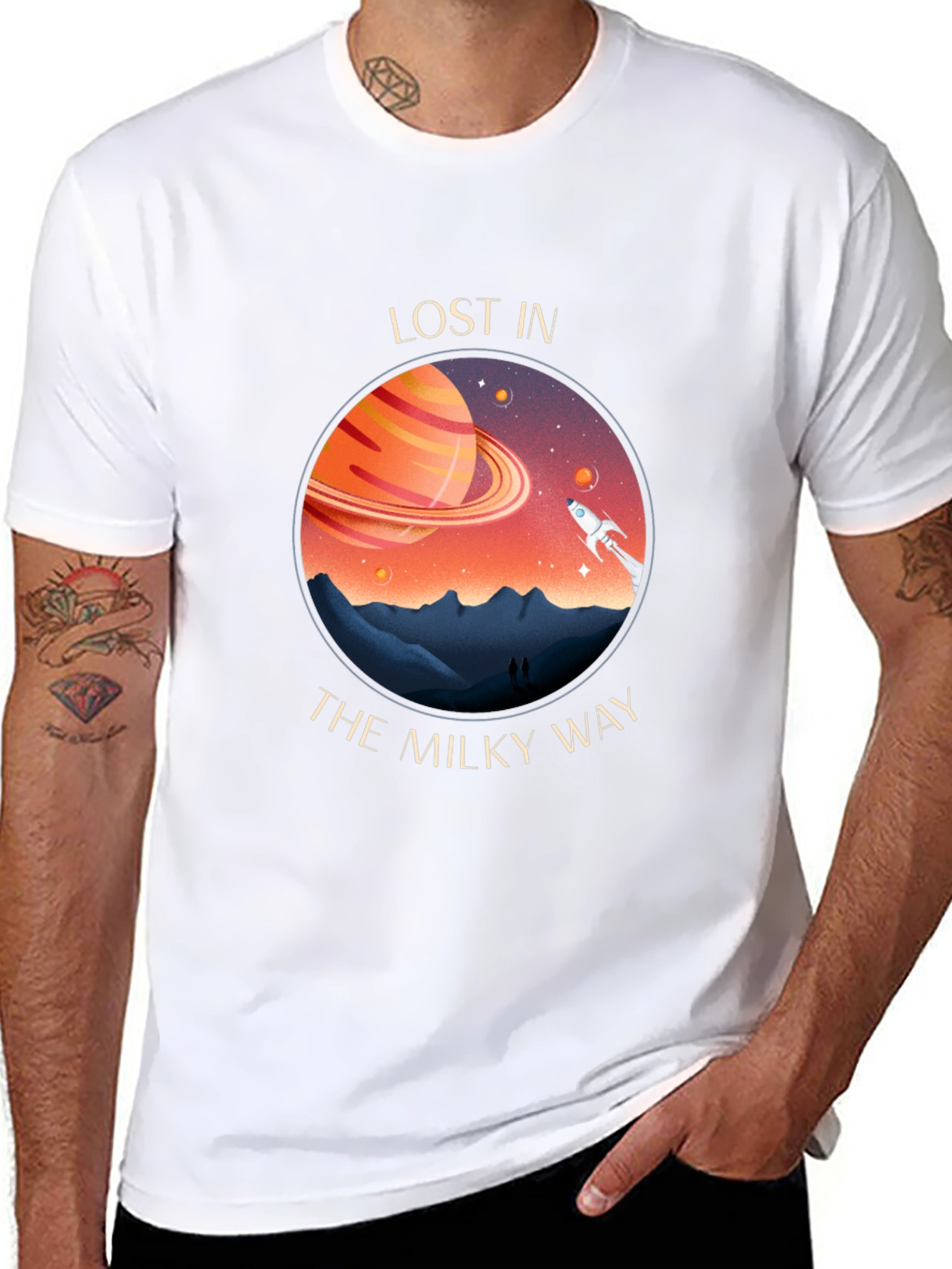 Lost in The Milky Way Black Graphic T-Shirt