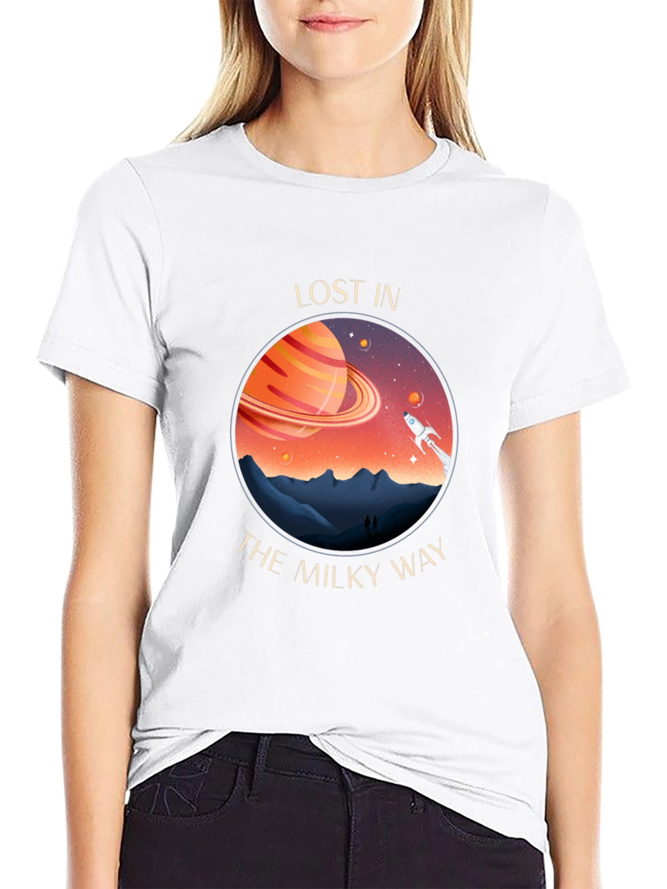 Lost in The Milky Way Black Graphic T-Shirt