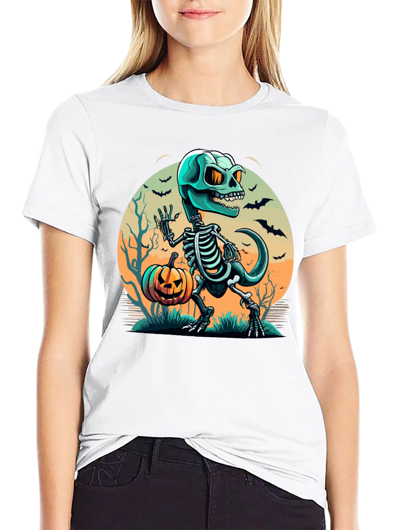 Spooky Skeleton Dinosaur Halloween T-Shirt
