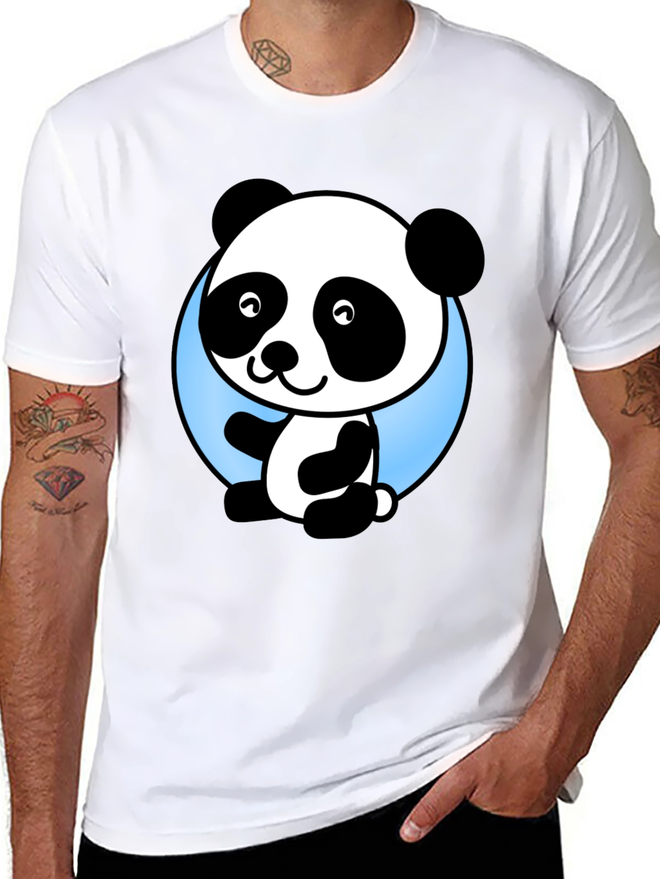 Cute Panda Bear Graphic Black T-Shirt