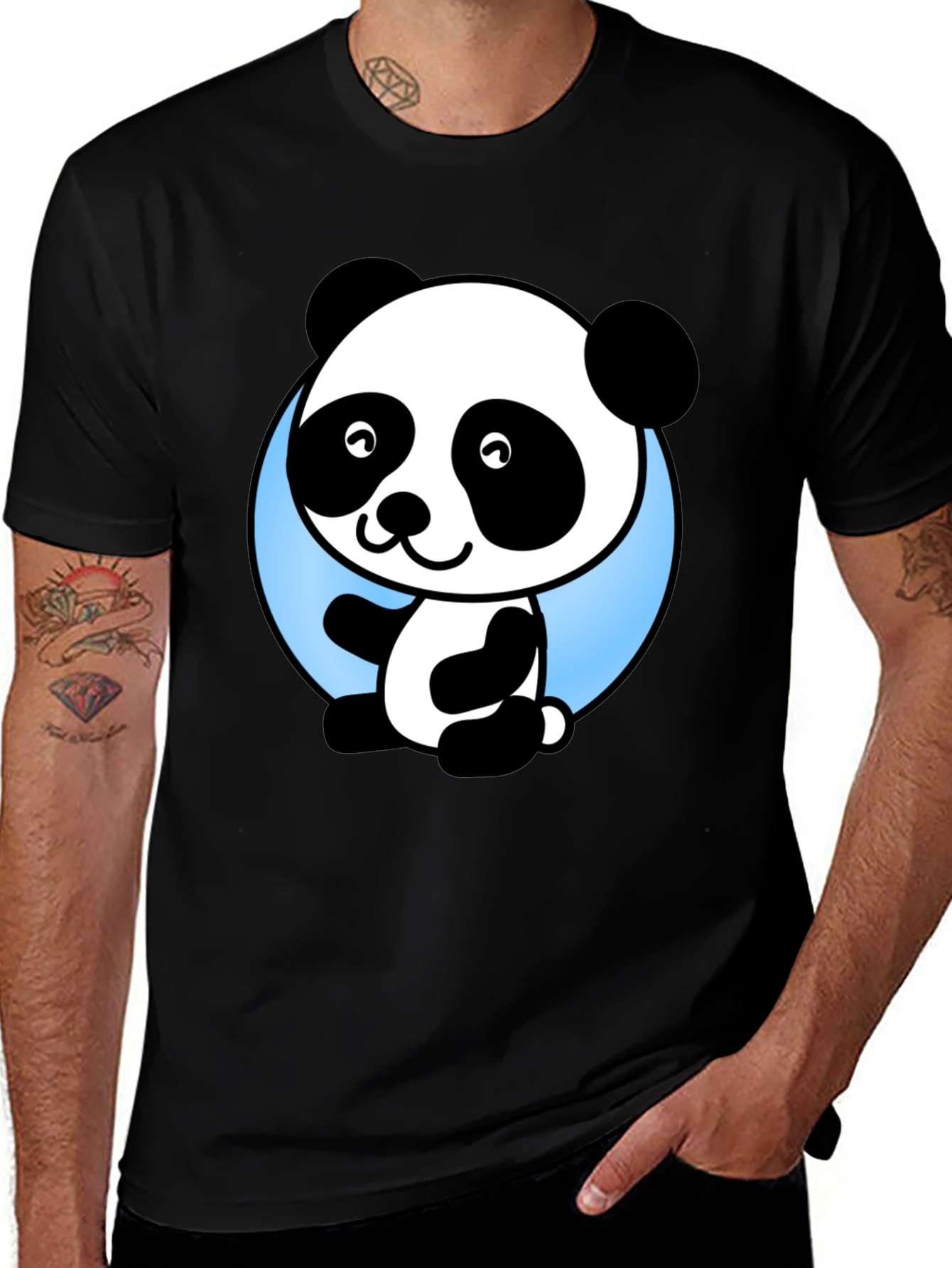 Cute Panda Bear Graphic Black T-Shirt