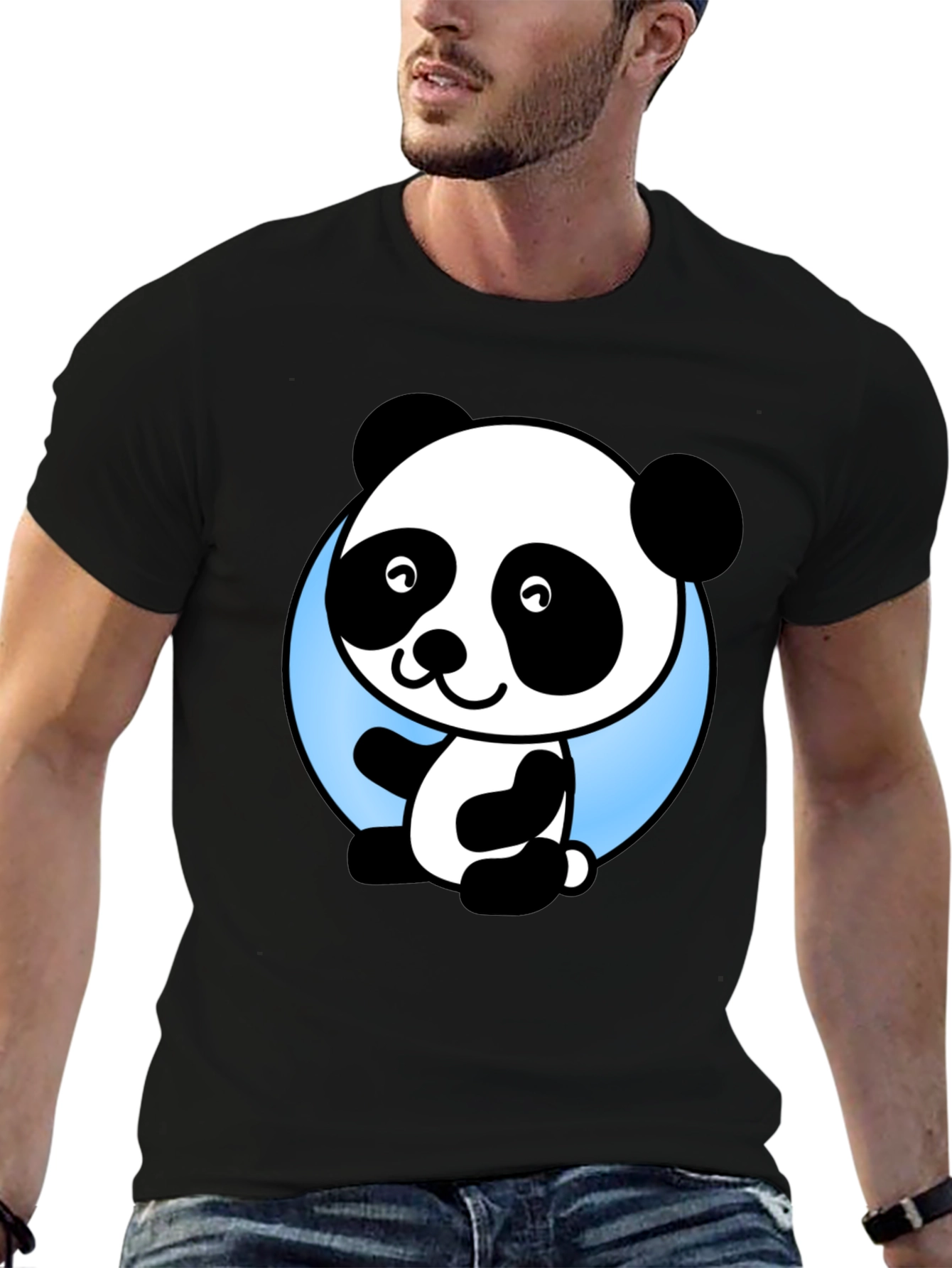 Cute Panda Bear Graphic Black T-Shirt