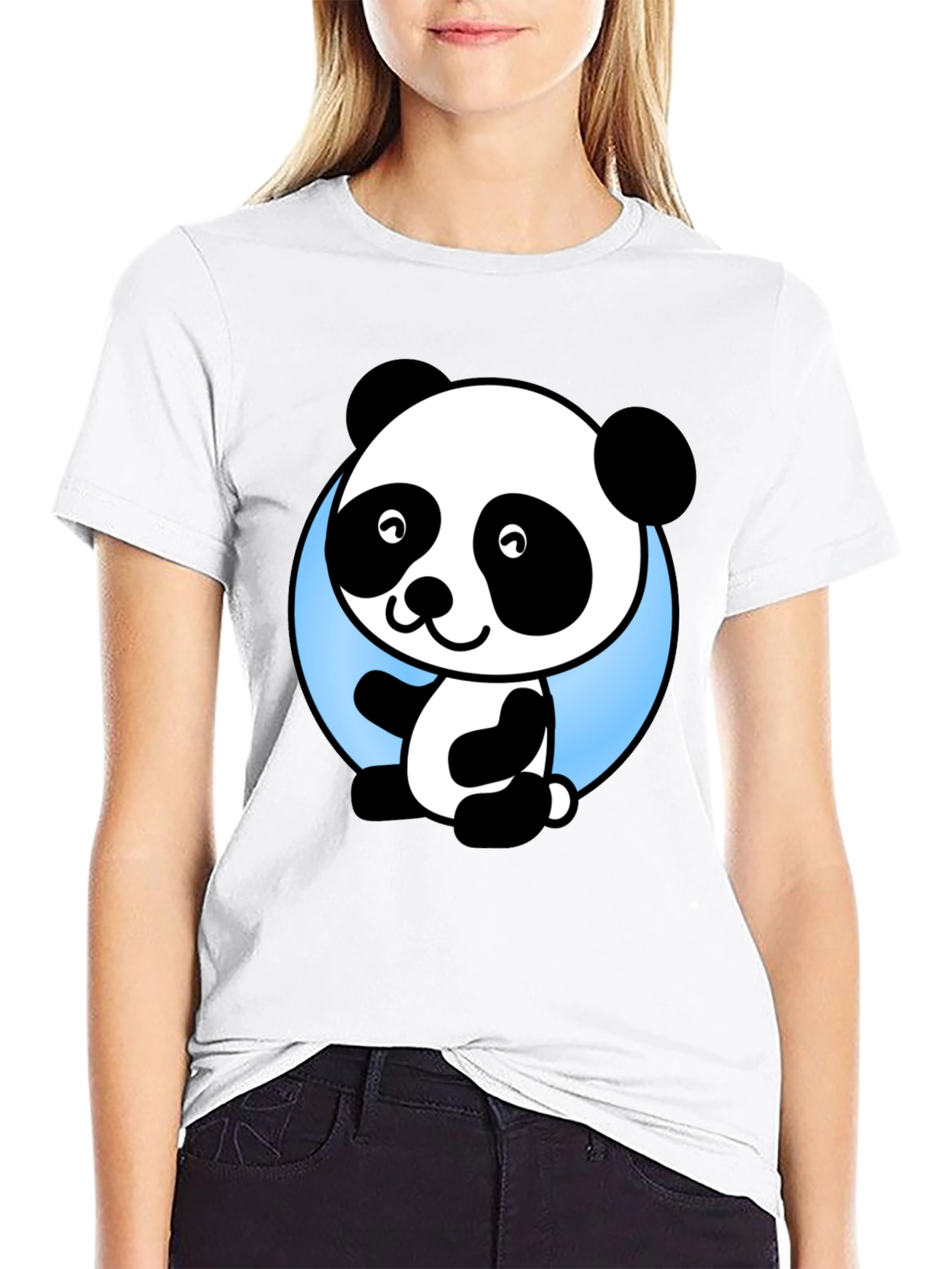 Cute Panda Bear Graphic Black T-Shirt