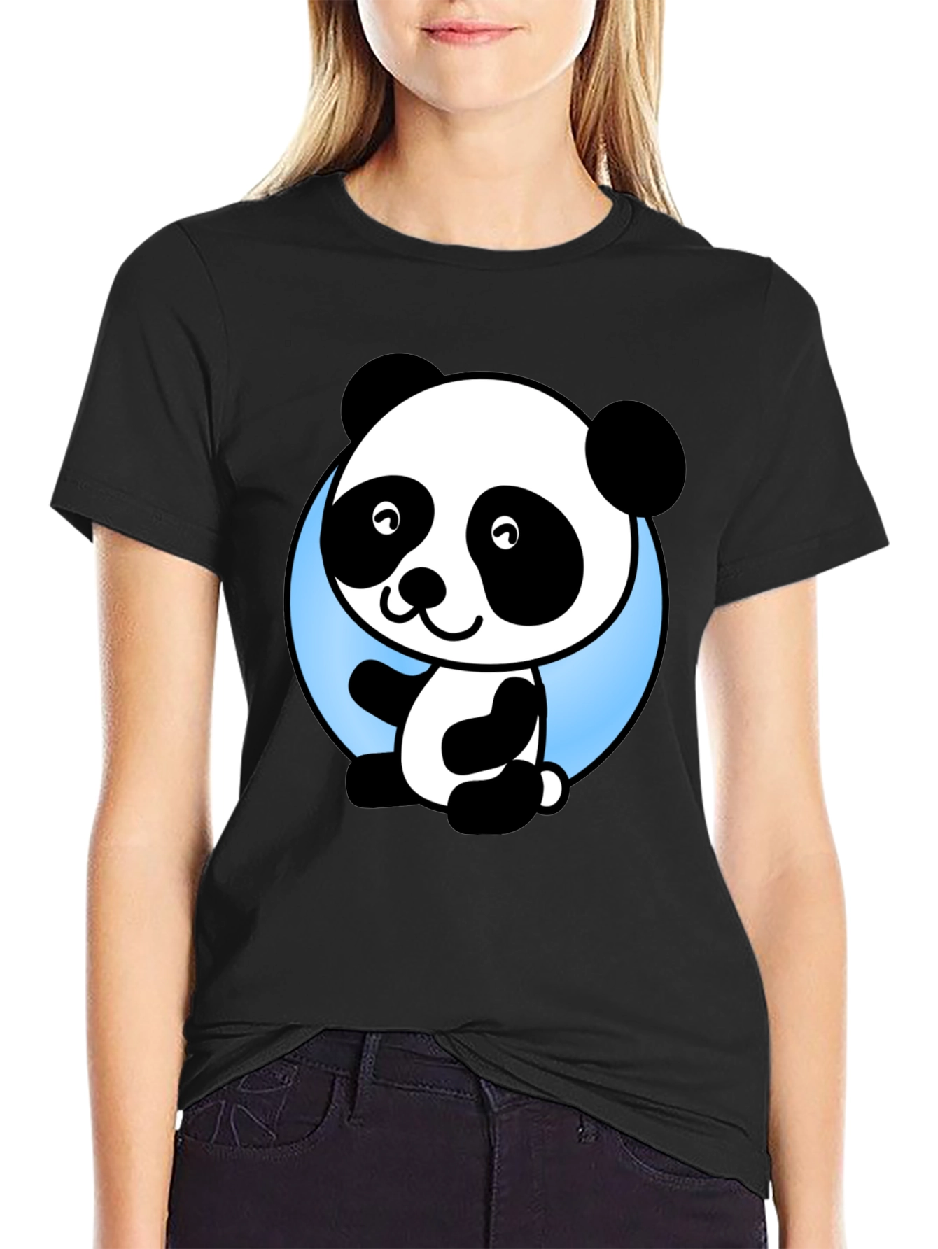 Cute Panda Bear Graphic Black T-Shirt