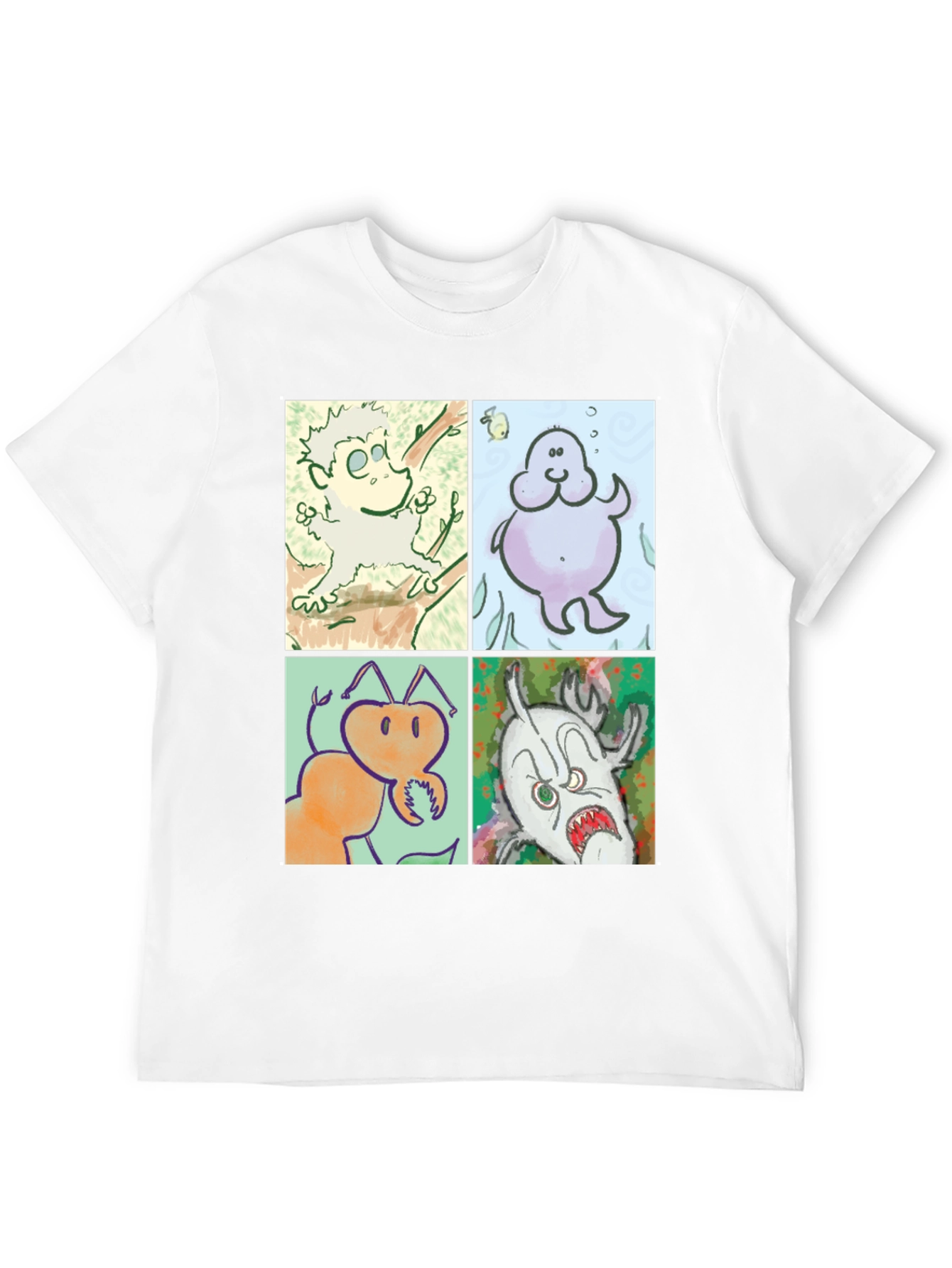 Cartoon Character Print Black Cotton T-Shirt