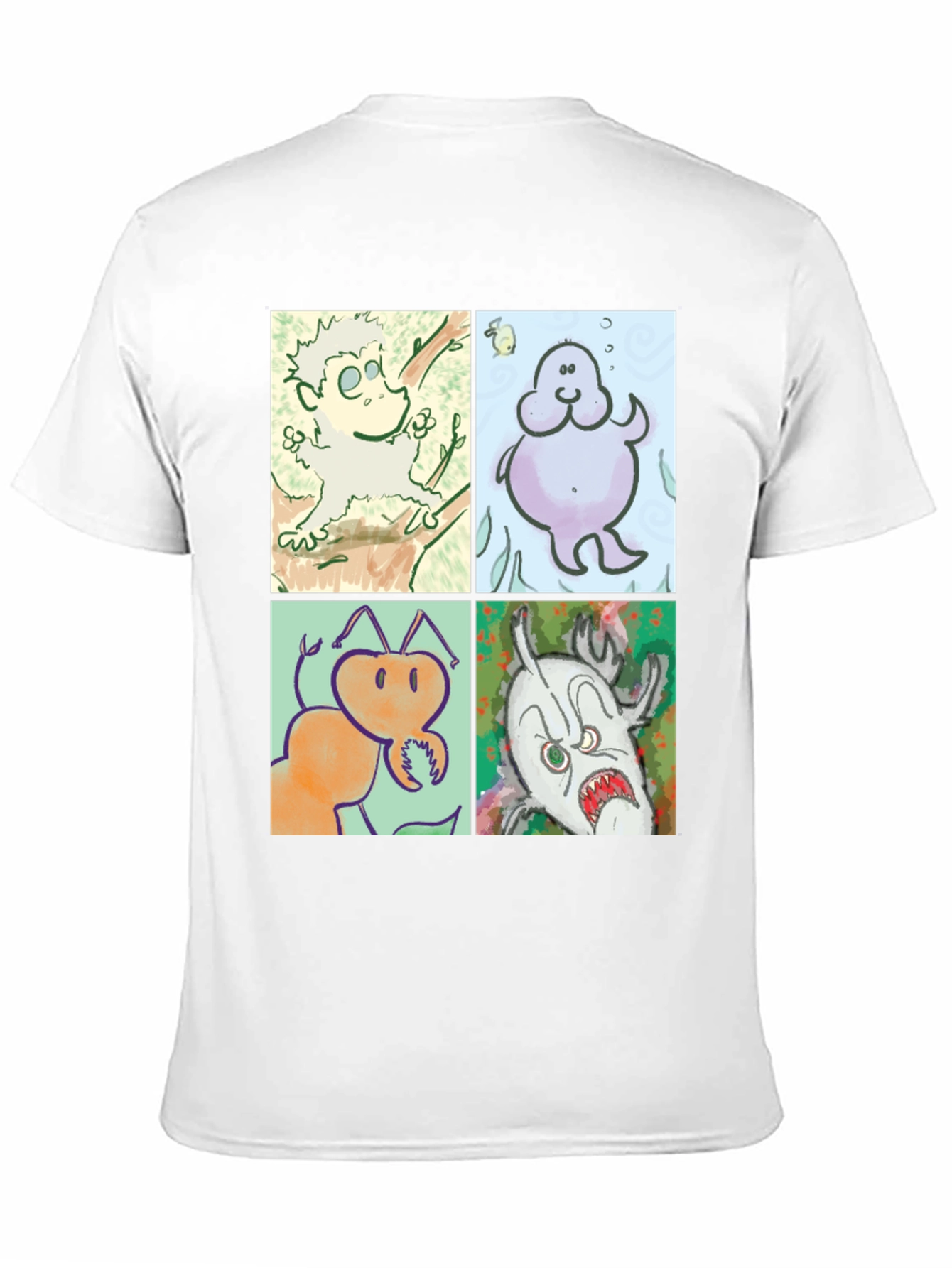 Cartoon Character Print Black Cotton T-Shirt