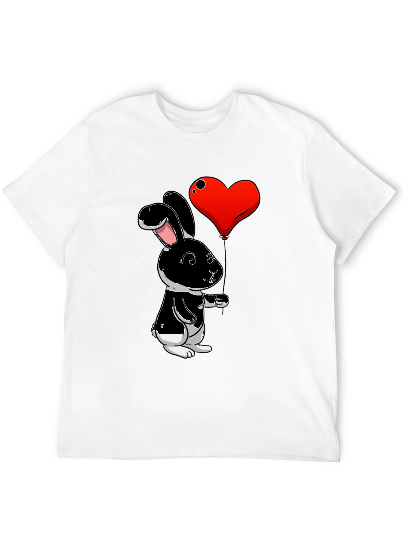 Black Bunny Heart Balloon Graphic T-Shirt