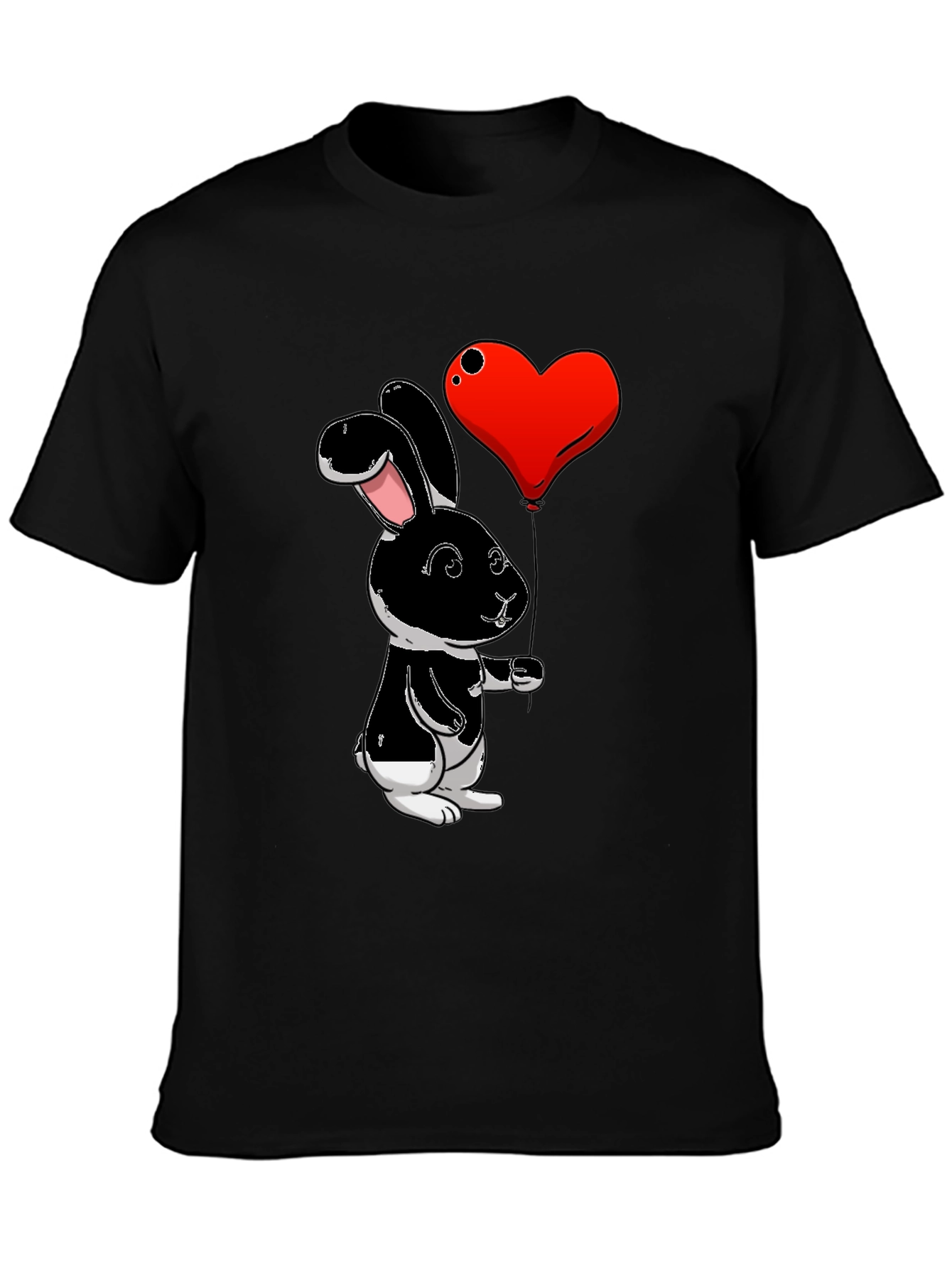 Black Bunny Heart Balloon Graphic T-Shirt