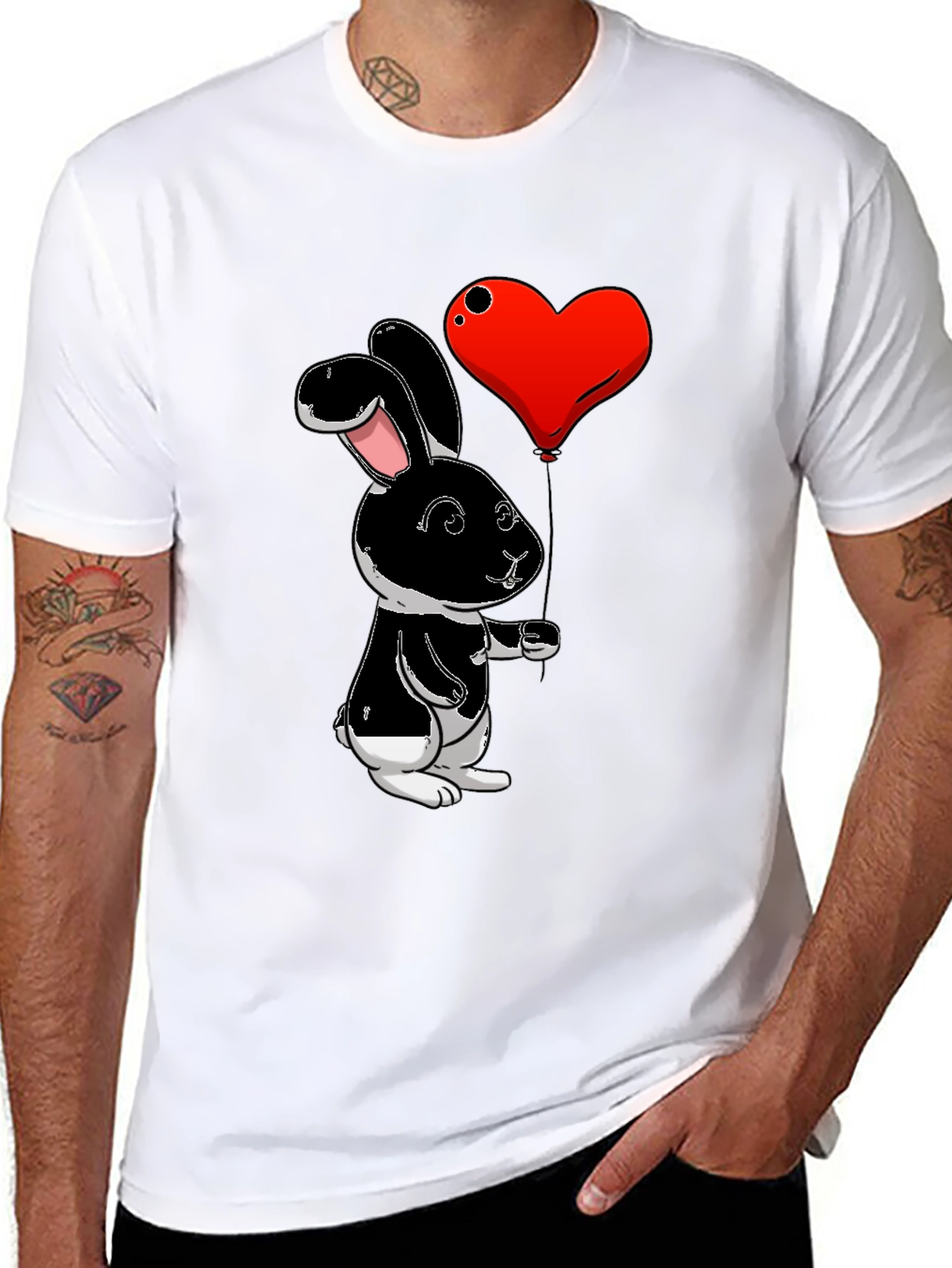 Black Bunny Heart Balloon Graphic T-Shirt
