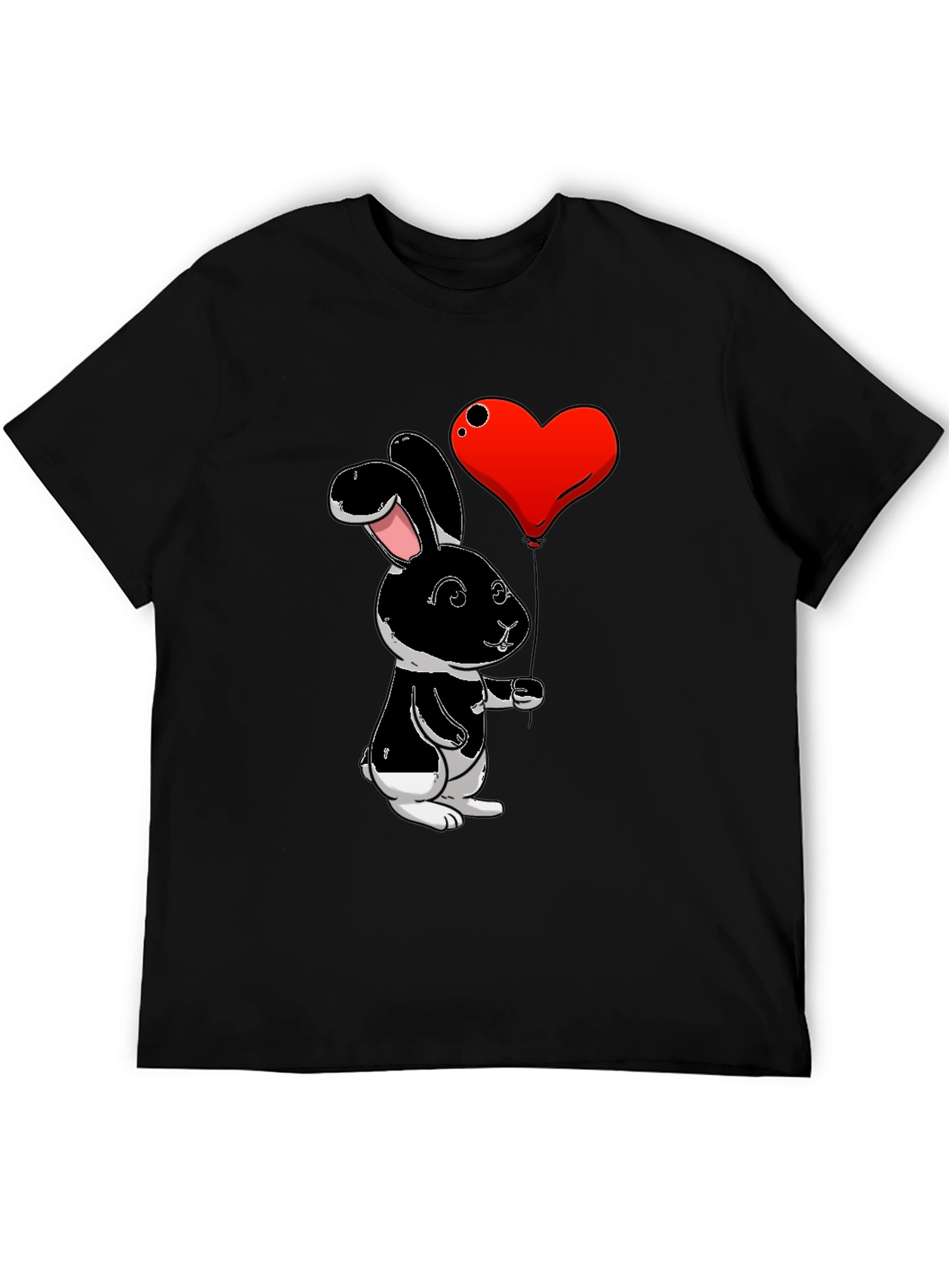 Black Bunny Heart Balloon Graphic T-Shirt