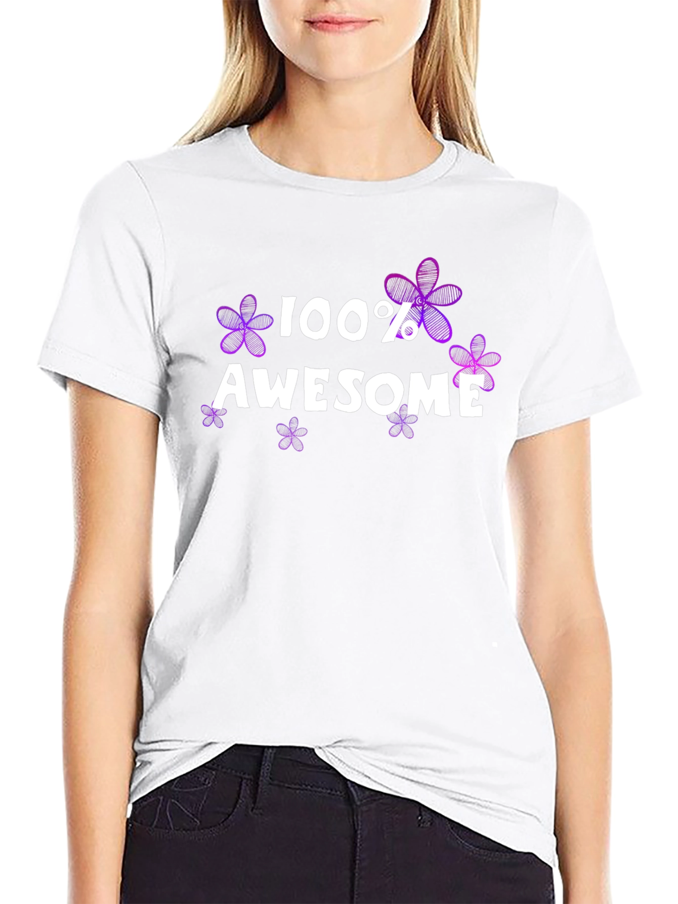 100% Awesome Floral Graphic Tee - Black