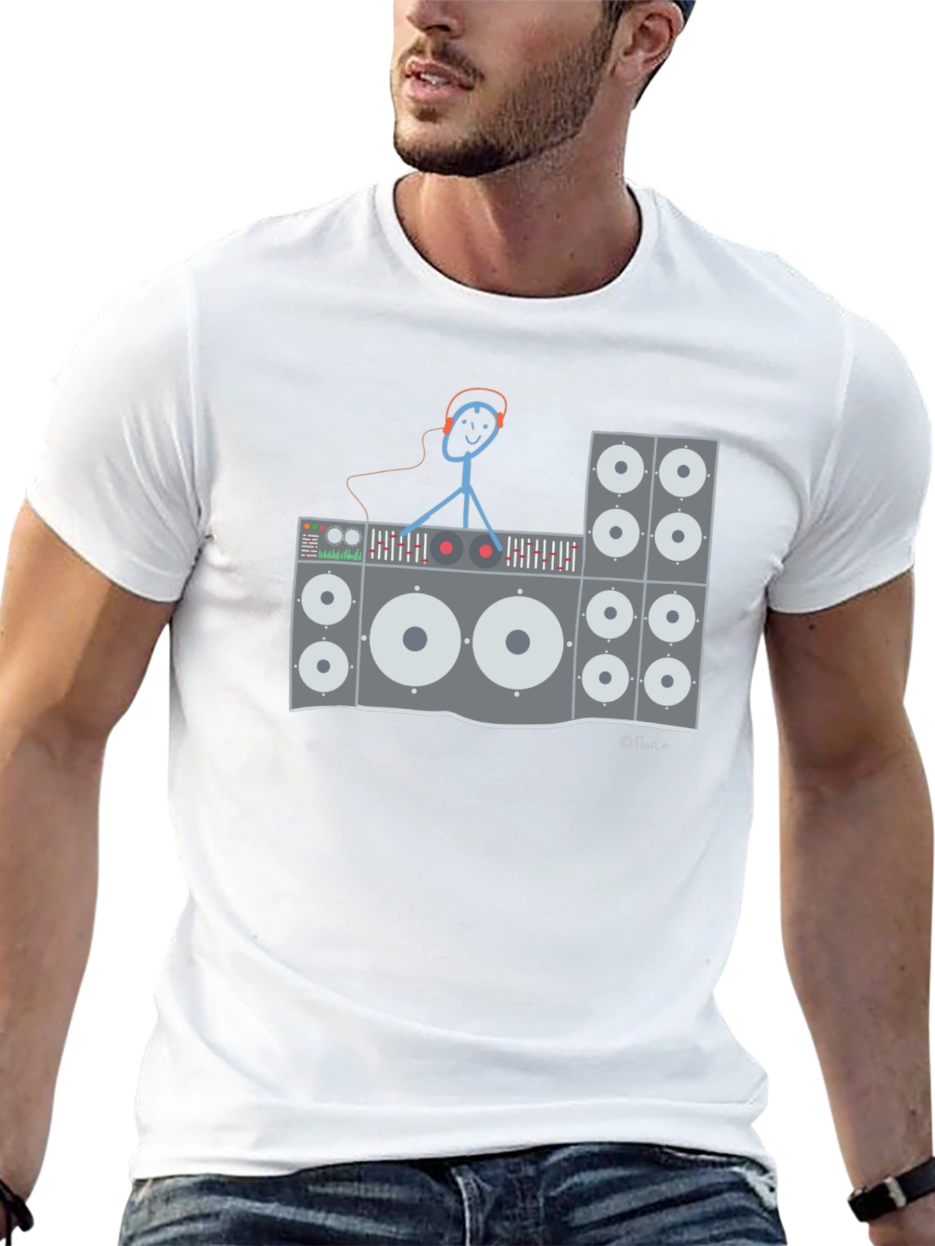 DJ Stick Figure Graphic T-Shirt - Black