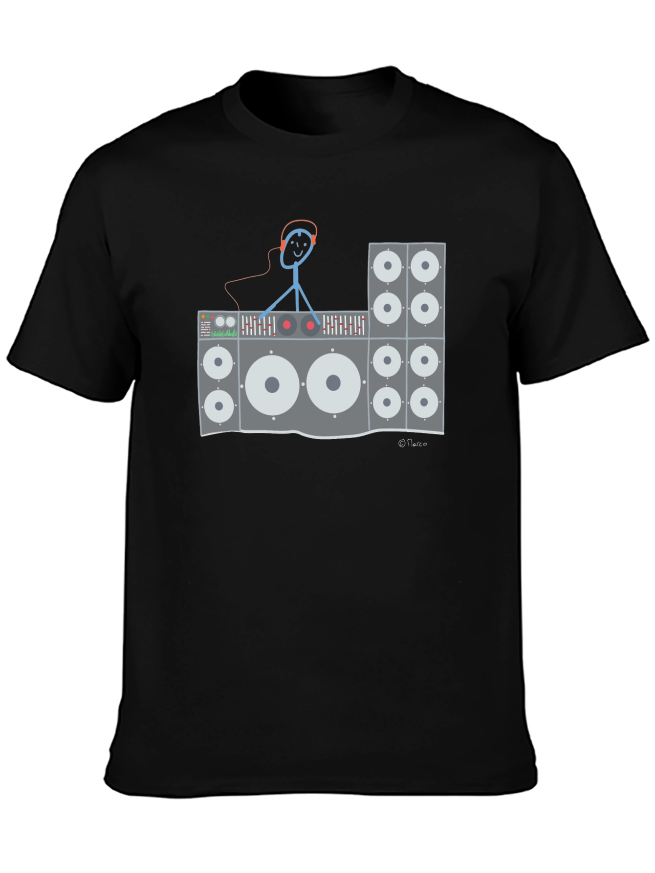 DJ Stick Figure Graphic T-Shirt - Black