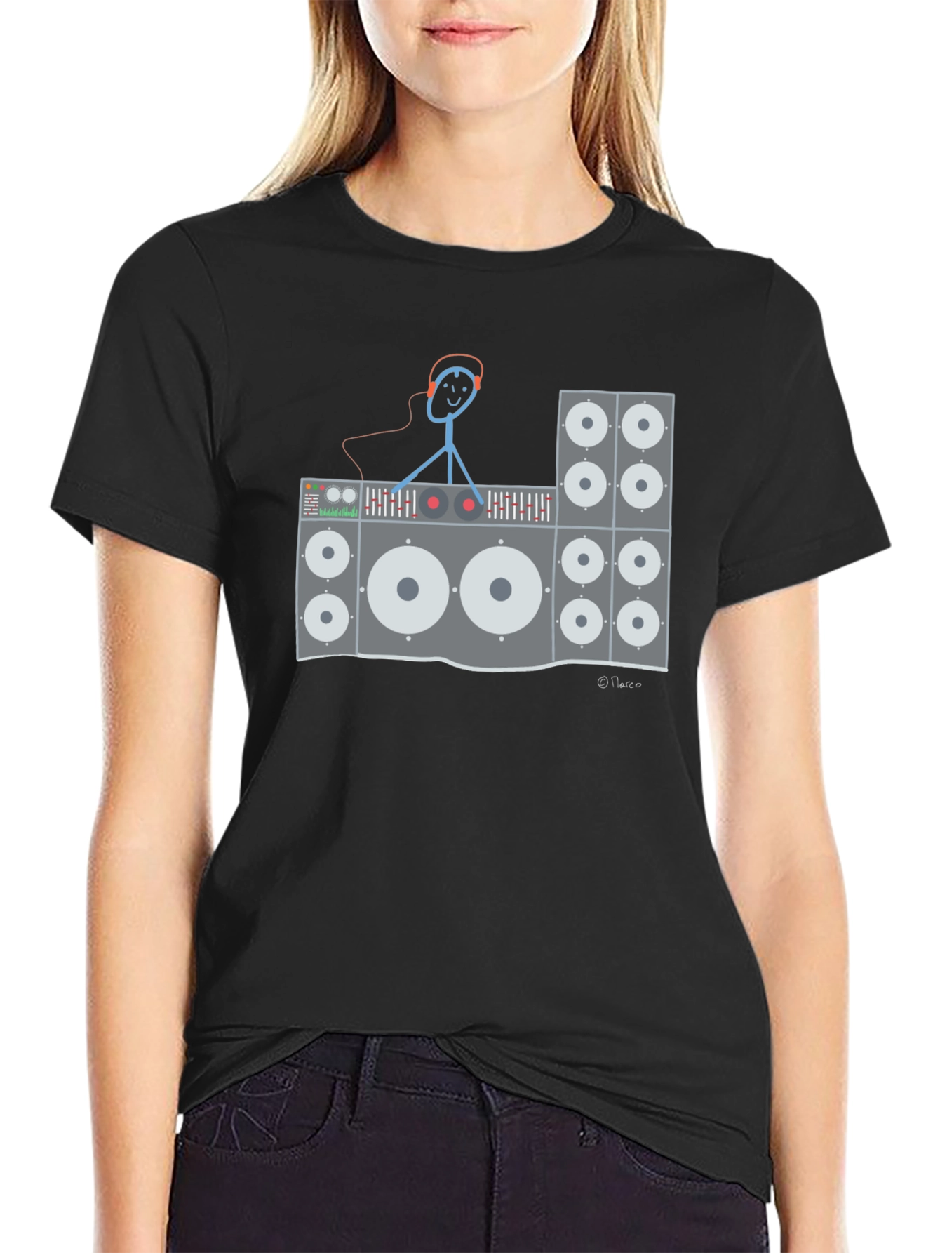 DJ Stick Figure Graphic T-Shirt - Black