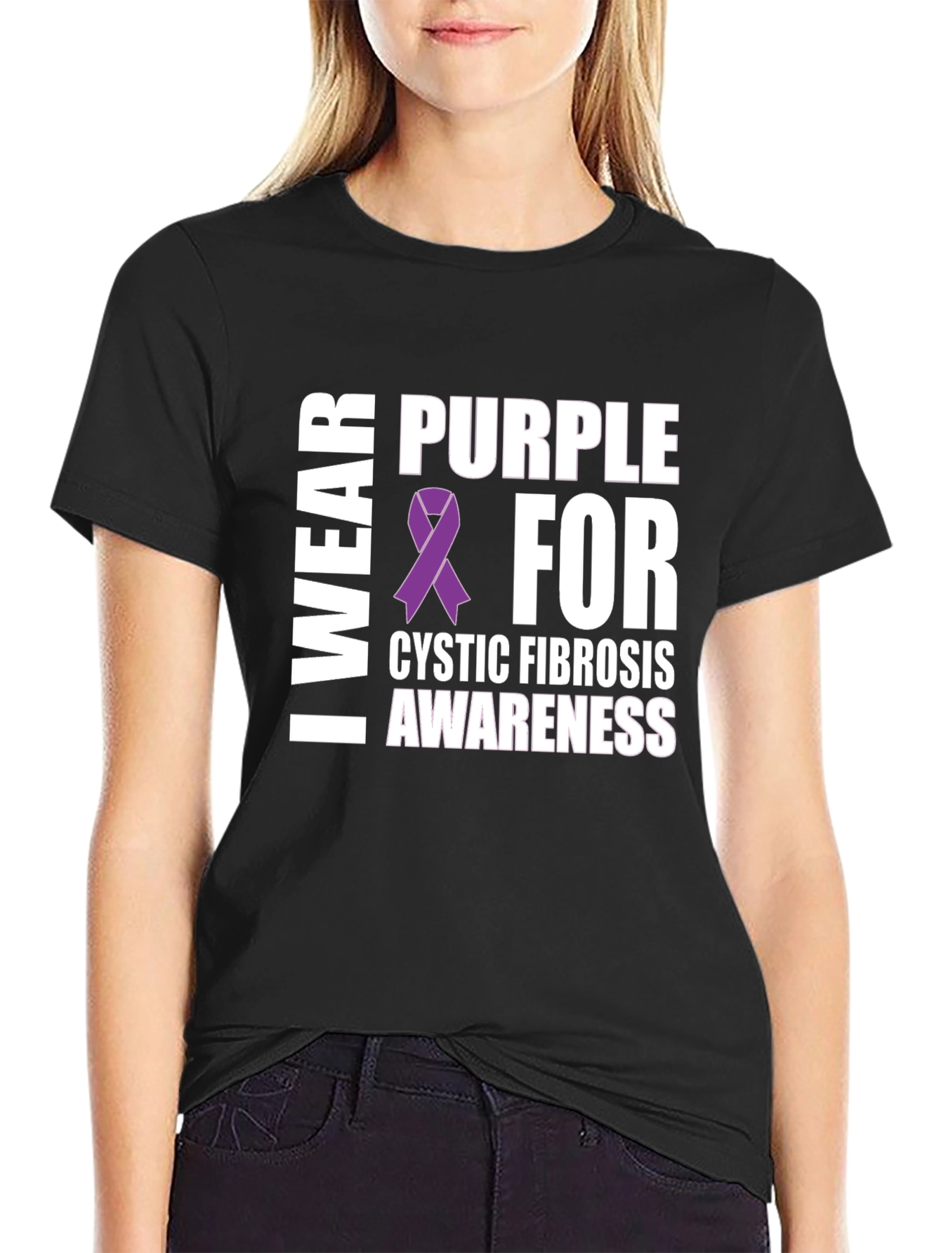 Cystic Fibrosis Awareness Purple Ribbon T-Shirt